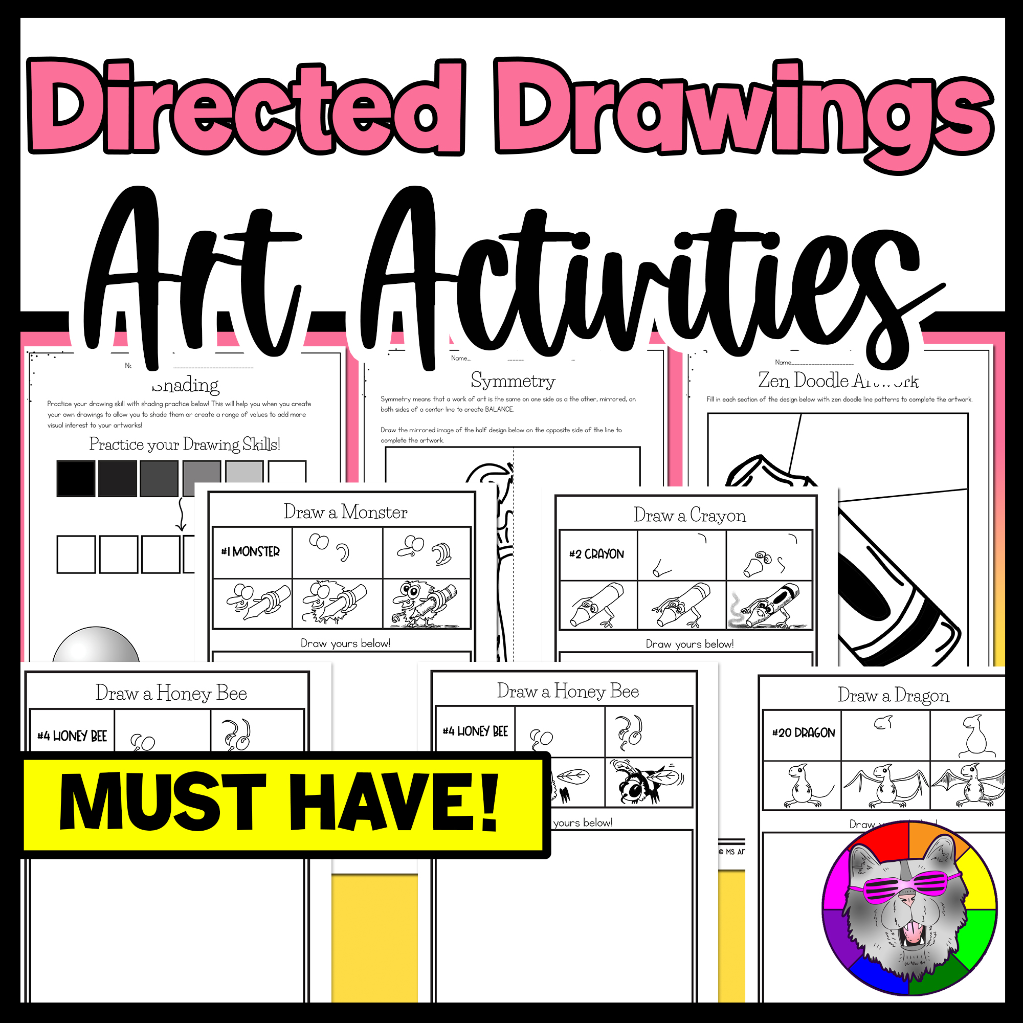 30 Directed Drawings No Prep Art Activities Art Worksheets Drawing Art Sub Plans