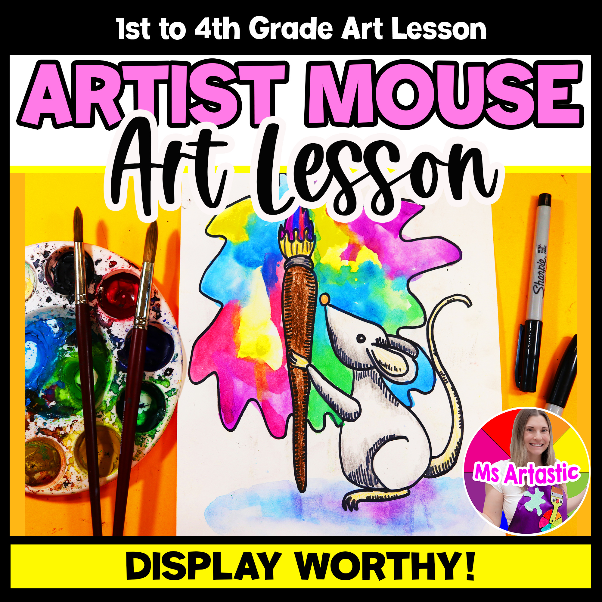 Artist Mouse Art Lesson Watercolor Painting BTS Art Project Directed Drawing