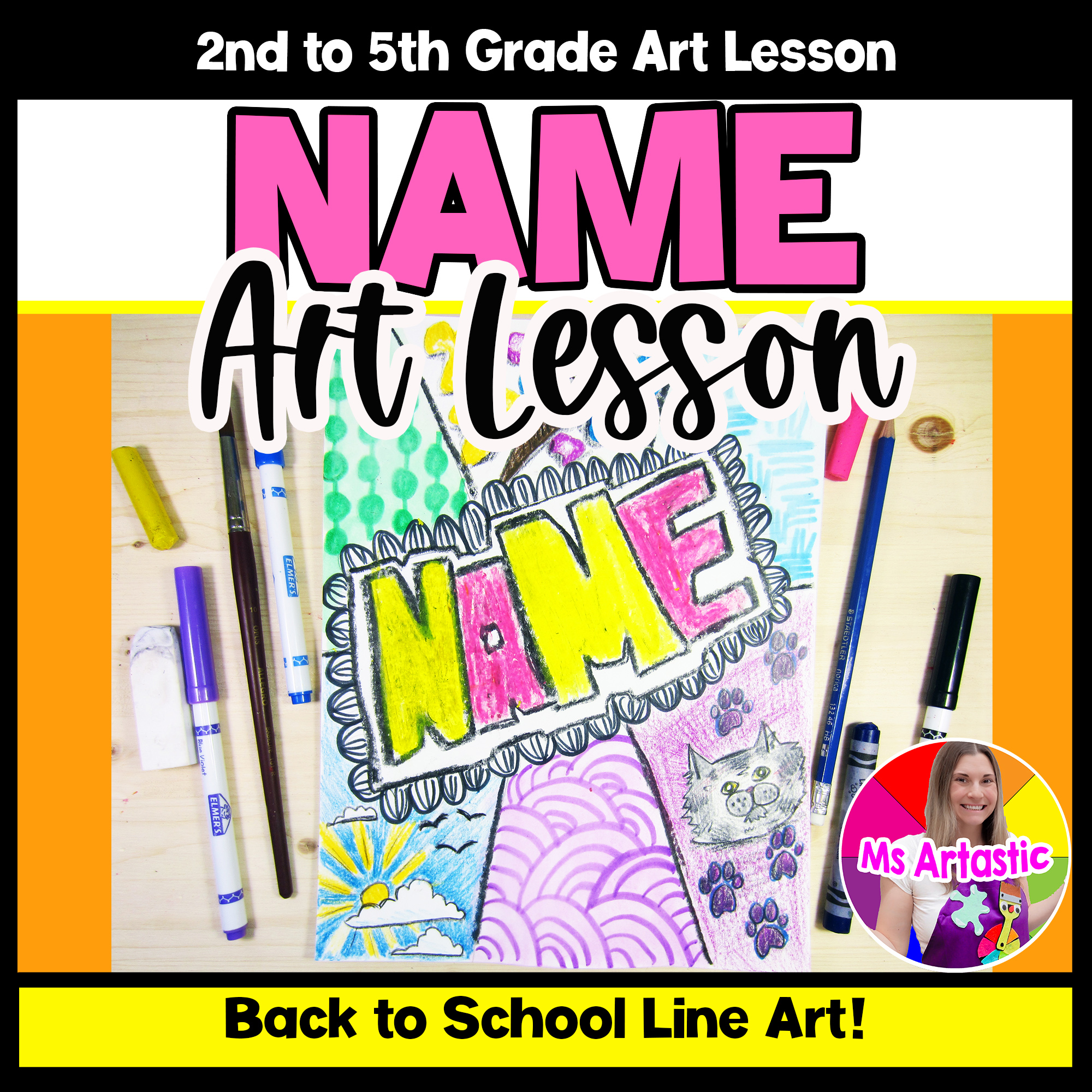 Back to School About Me Art Lesson Name Art Project All About Me Art Activity