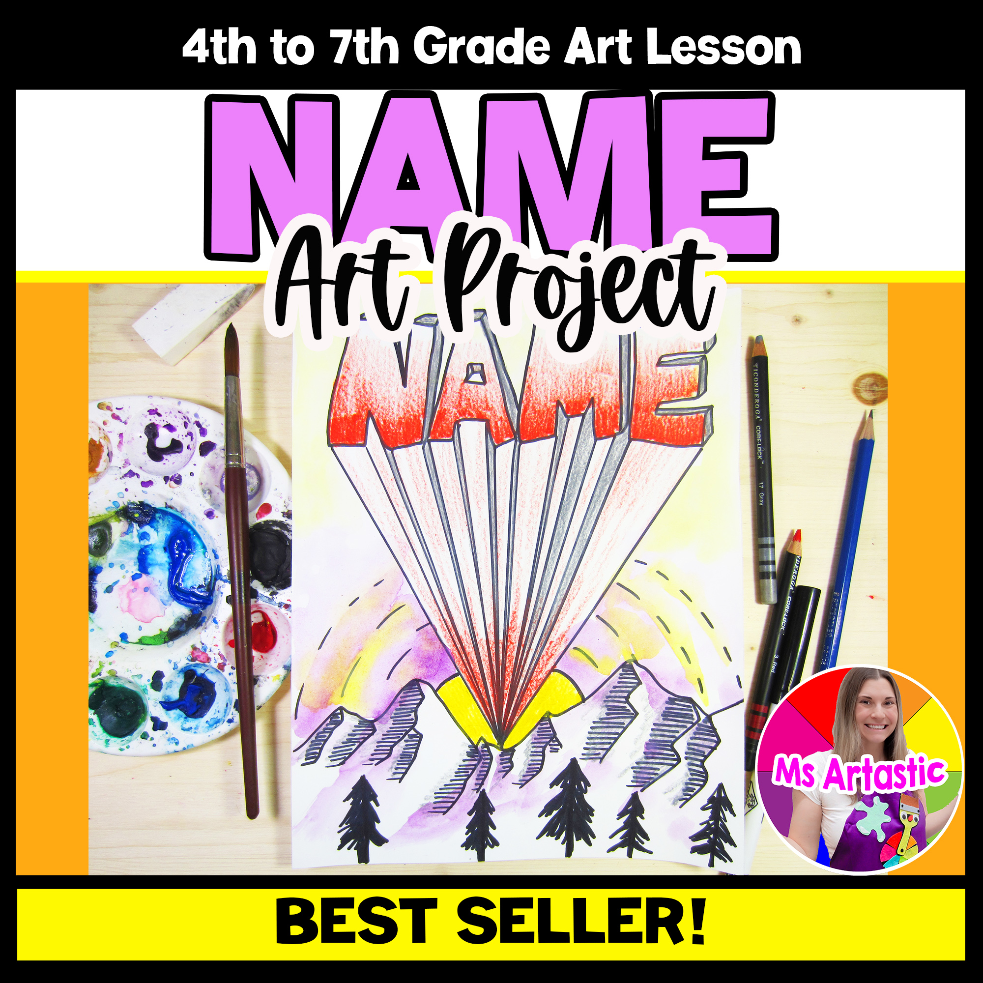 Back to School Art Lesson Name Art Project First Week Art Activity Name Tag Art