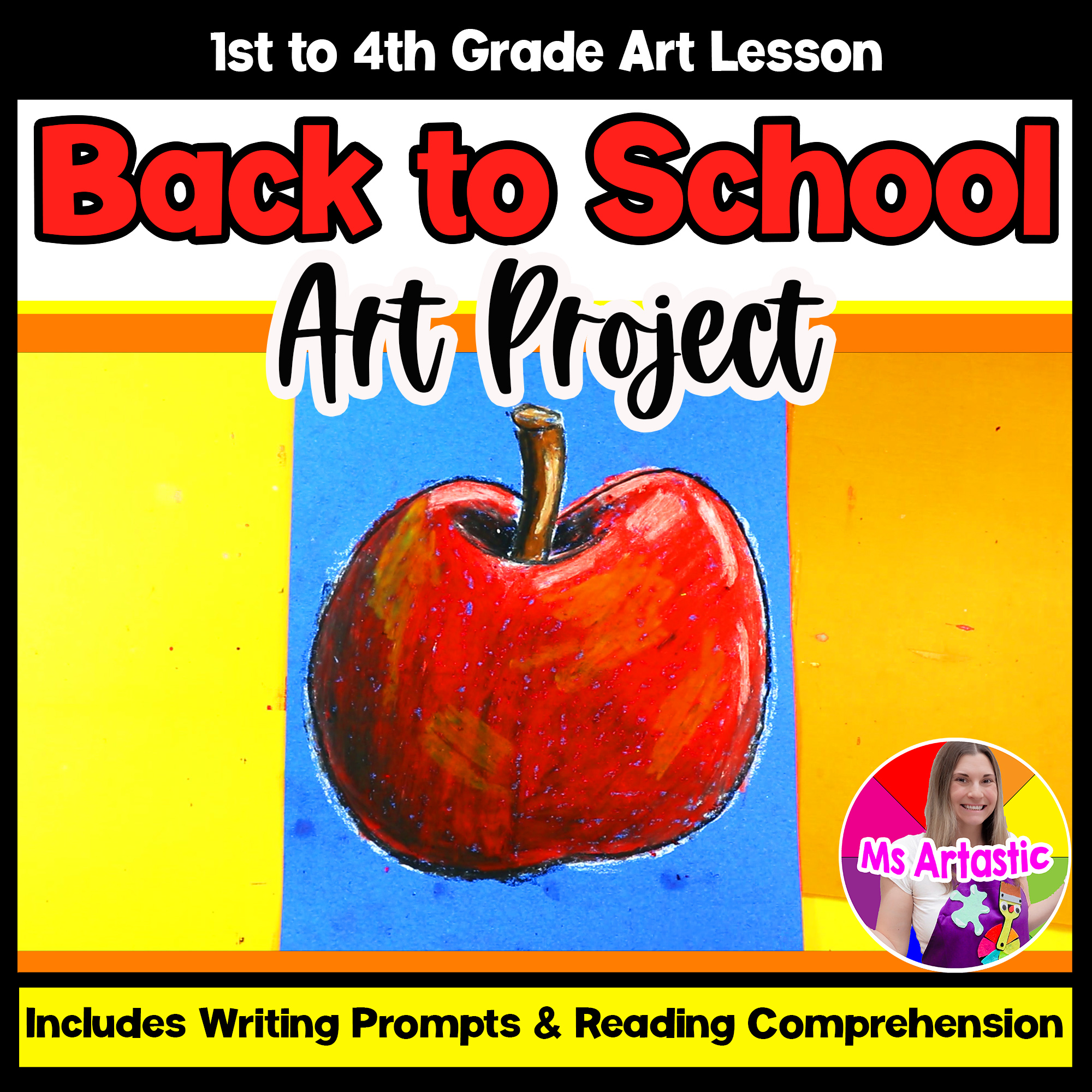 Back to School Art Project Apple Drawing Lesson BTS First Week Art Activity