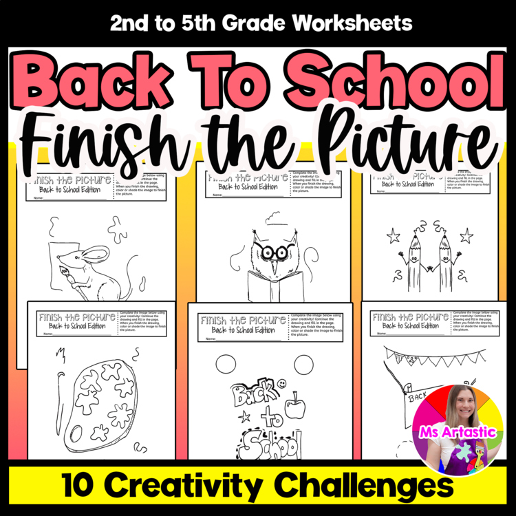 Back To School Finish The Picture Art Activity Creativity Challenges Sub Plans