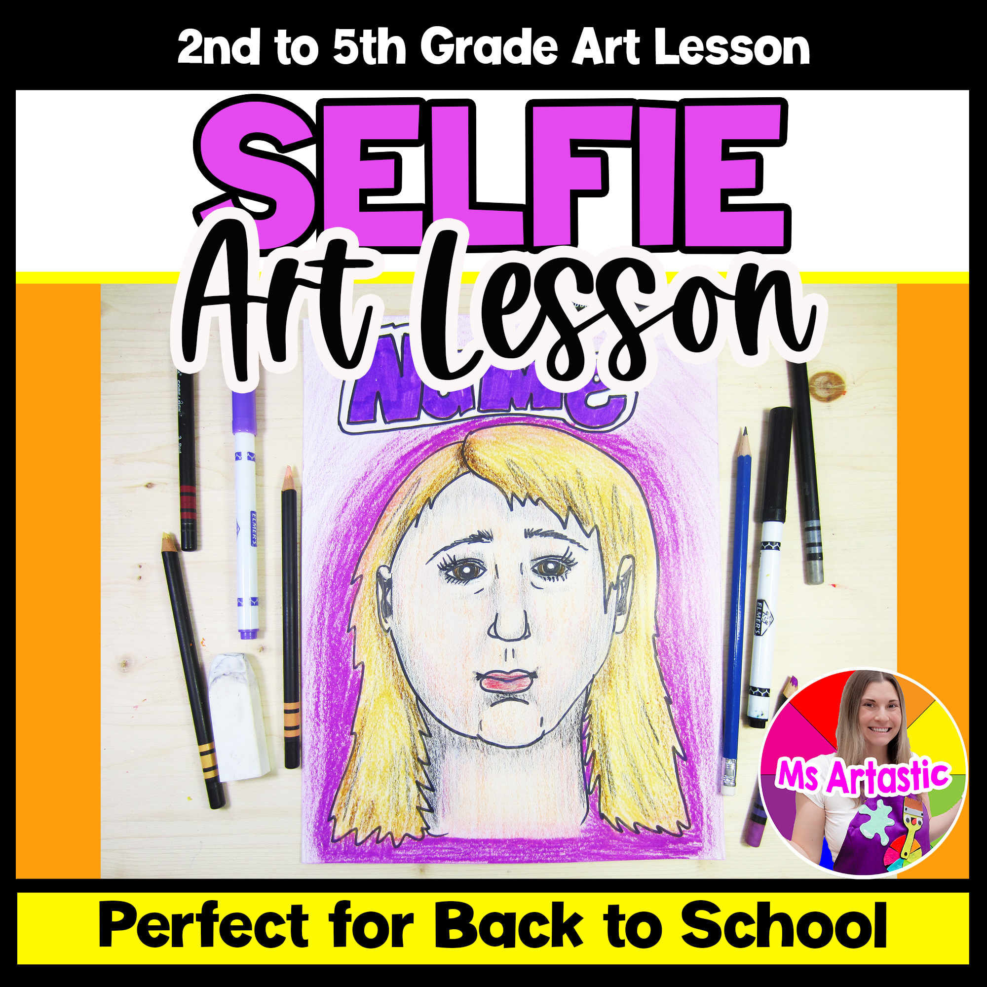 Back to School Self Portrait Art Lesson All About Me Drawing Activity Name Art