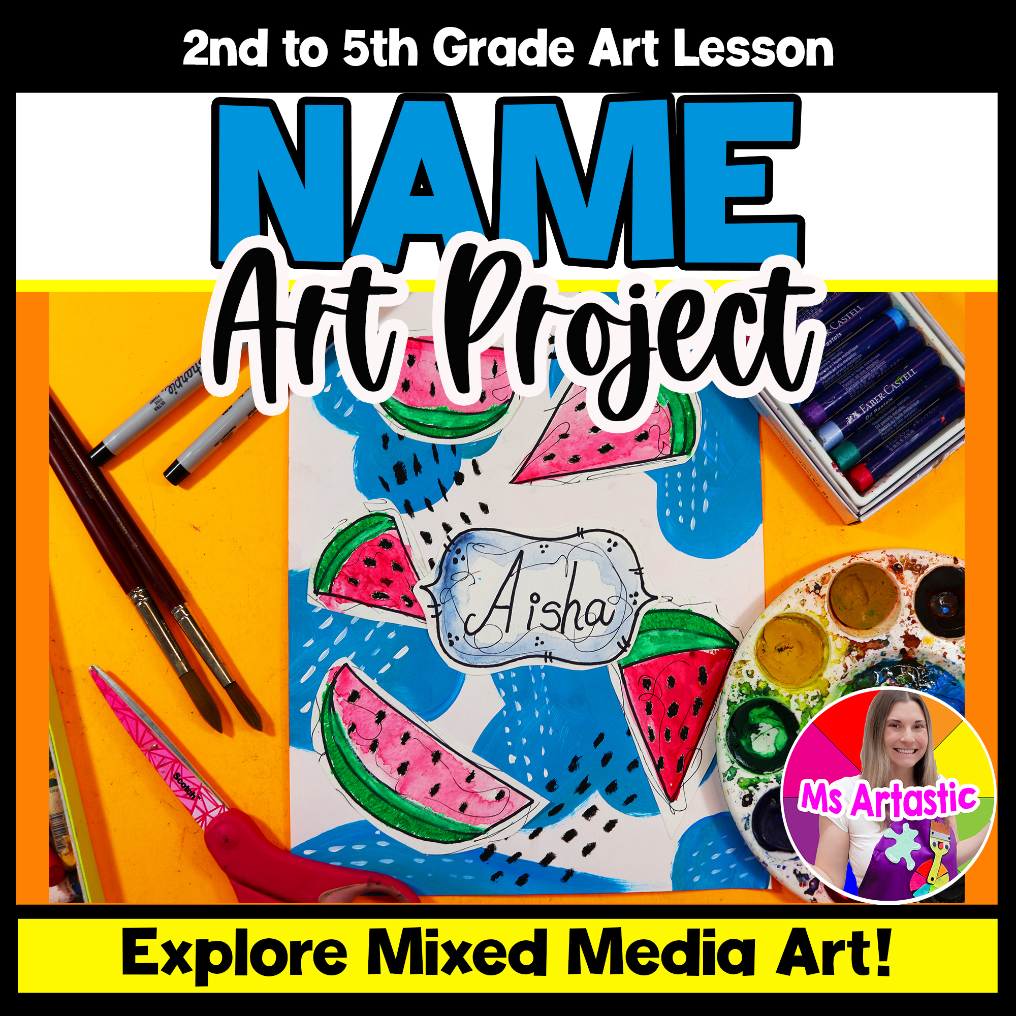 Back to School Watermelon Name Art Project Name Art Lesson All About Me Art
