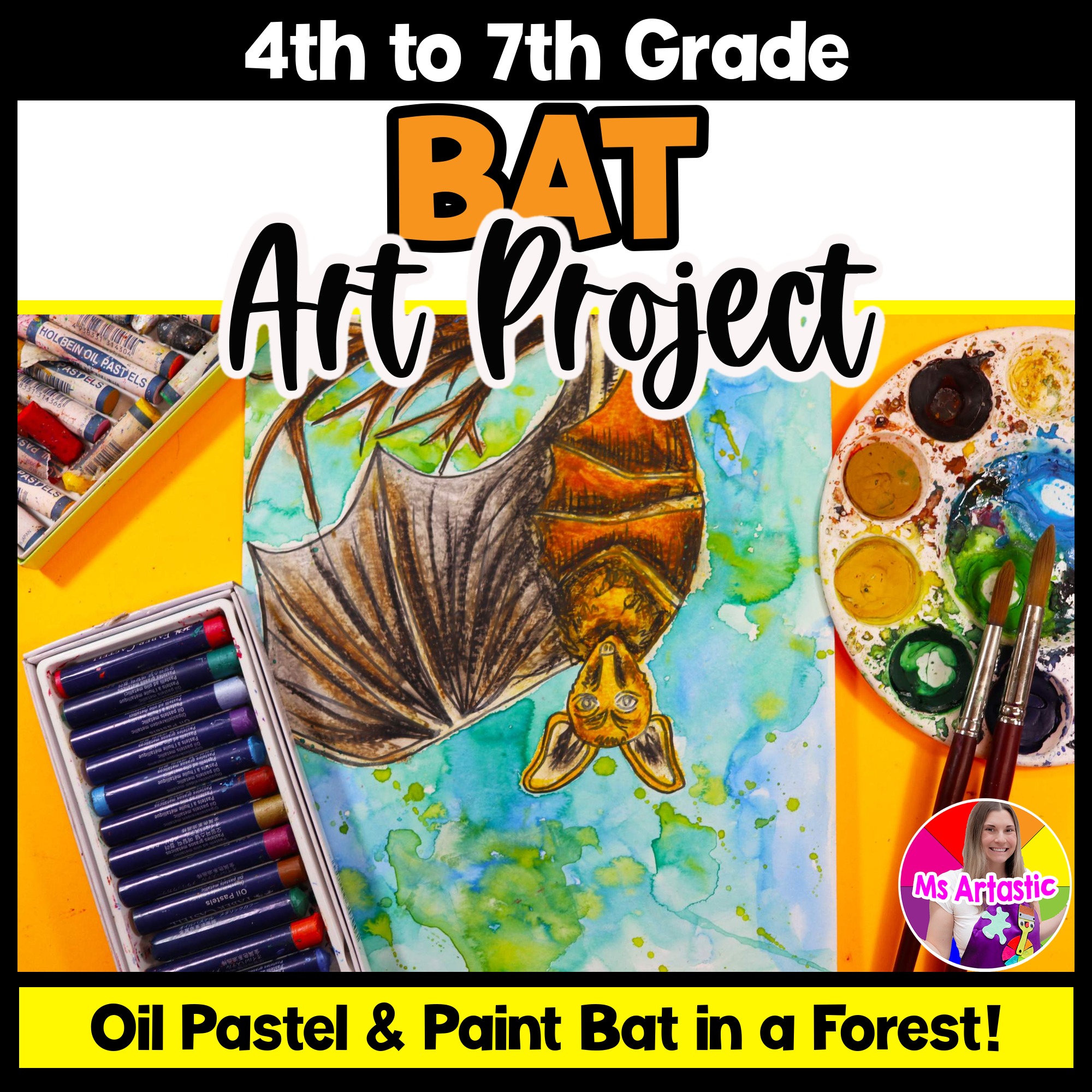 Bat in a Forest Art Lesson, Art Project on Bats