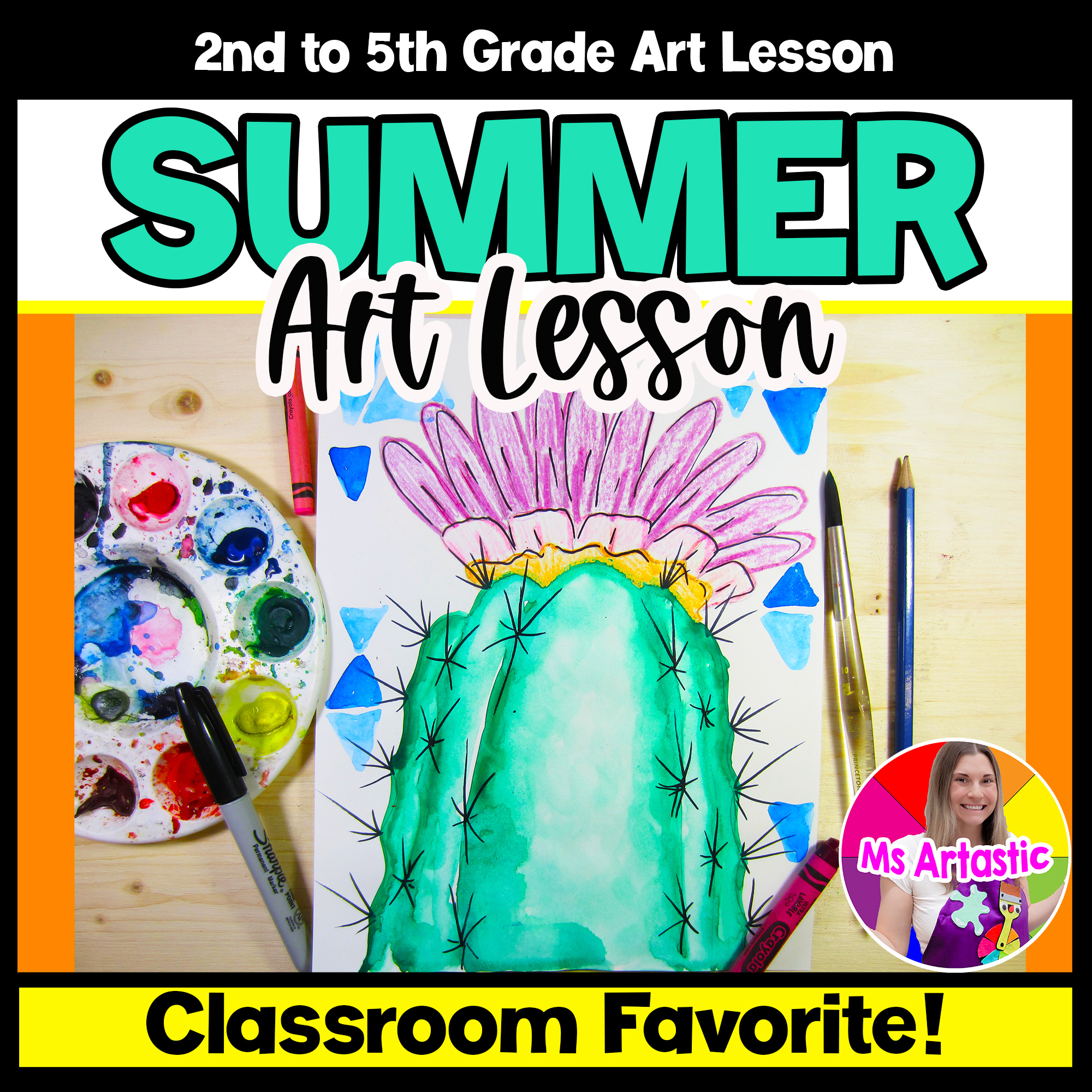 Cactus Art Lesson Watercolor Painting Project Summer Cactus Drawing Art Activity