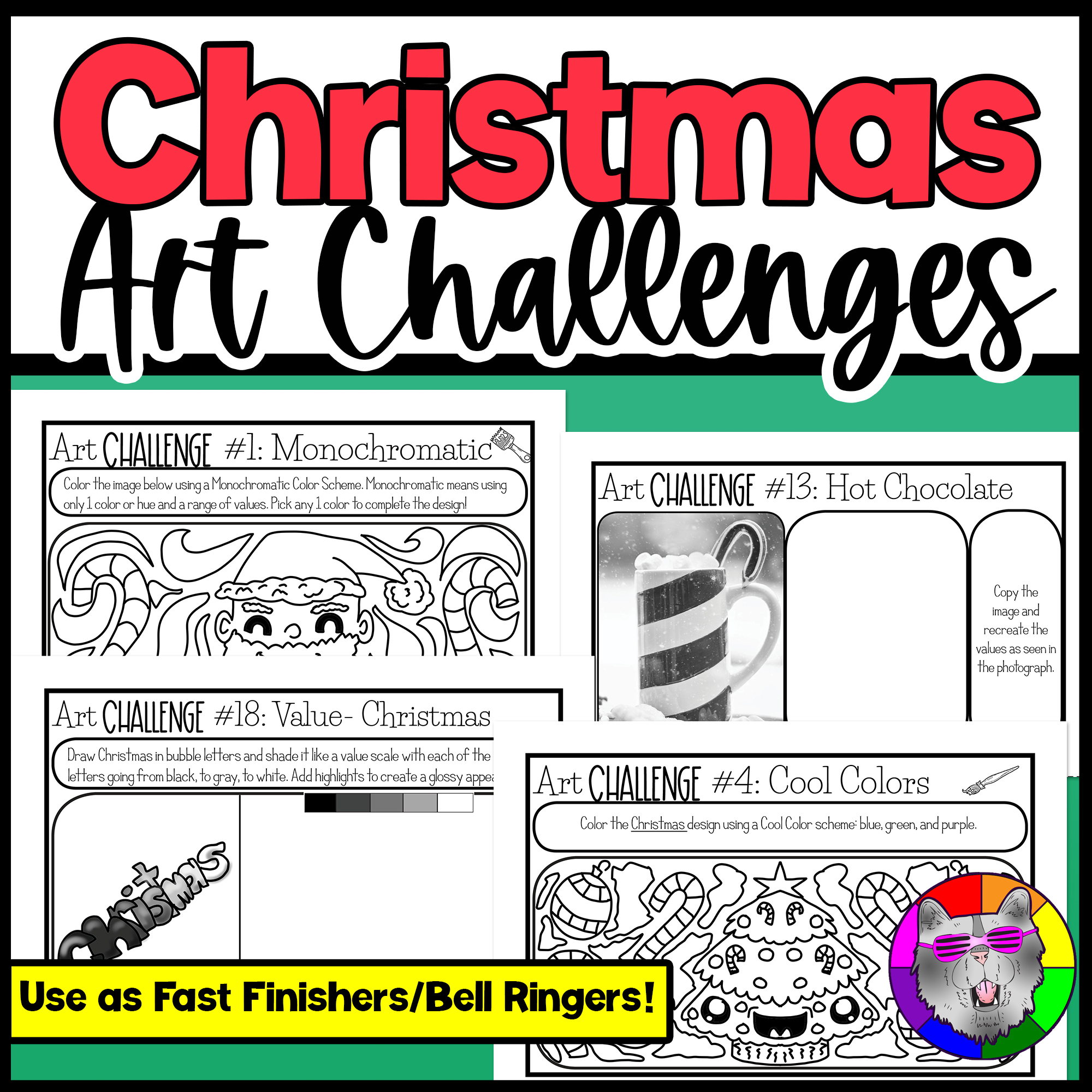 Christmas Art Lesson Drawing Prompts Fast Finishers Bell Ringers Challenge Cards