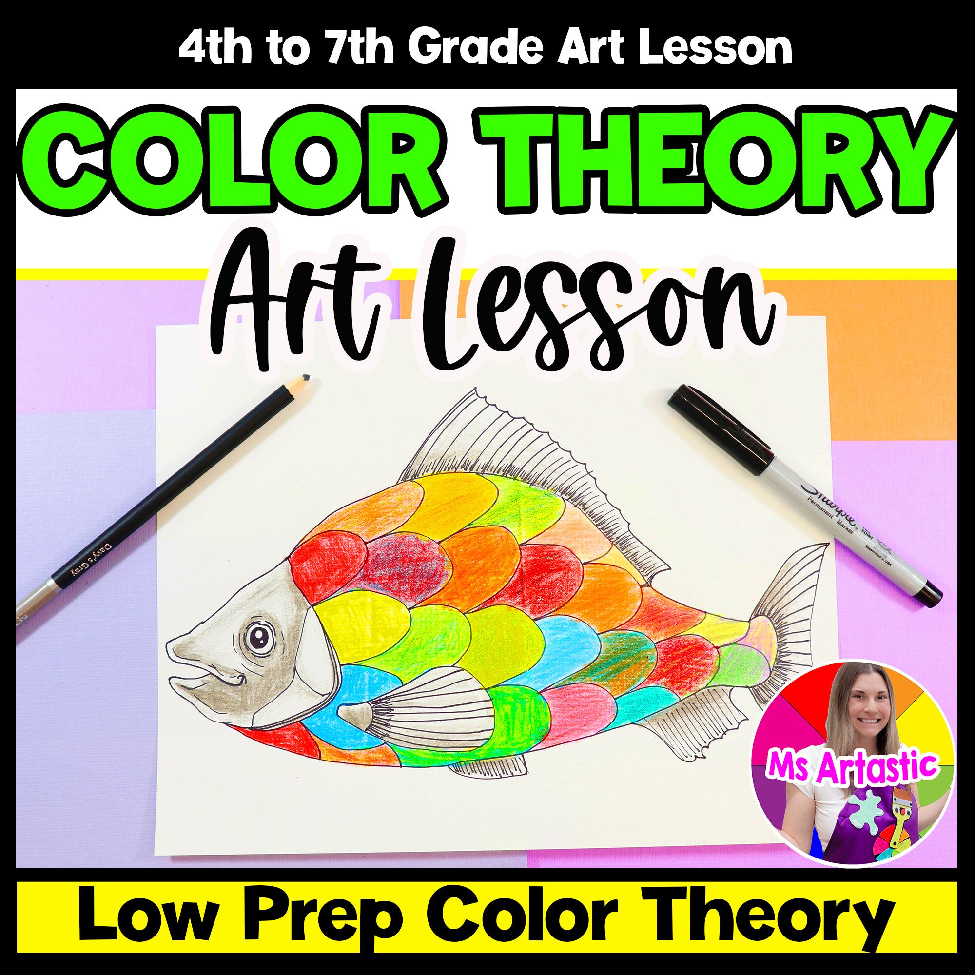 Color Theory Art Lesson Color Mixing Fish Art Project Middle School Art Activity