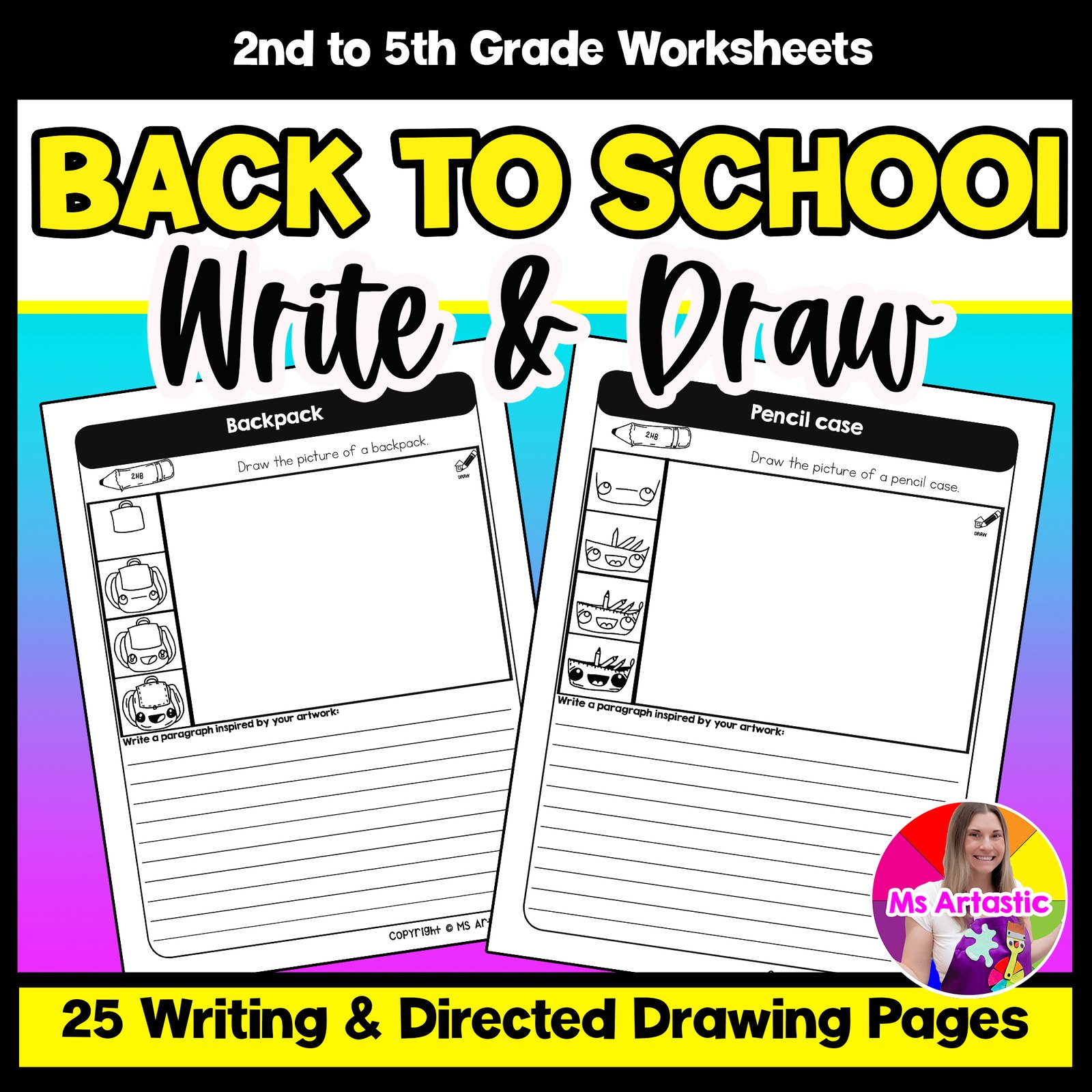 Back to School Writing Practice Directed Drawing BTS Paragraph Writing and Draw