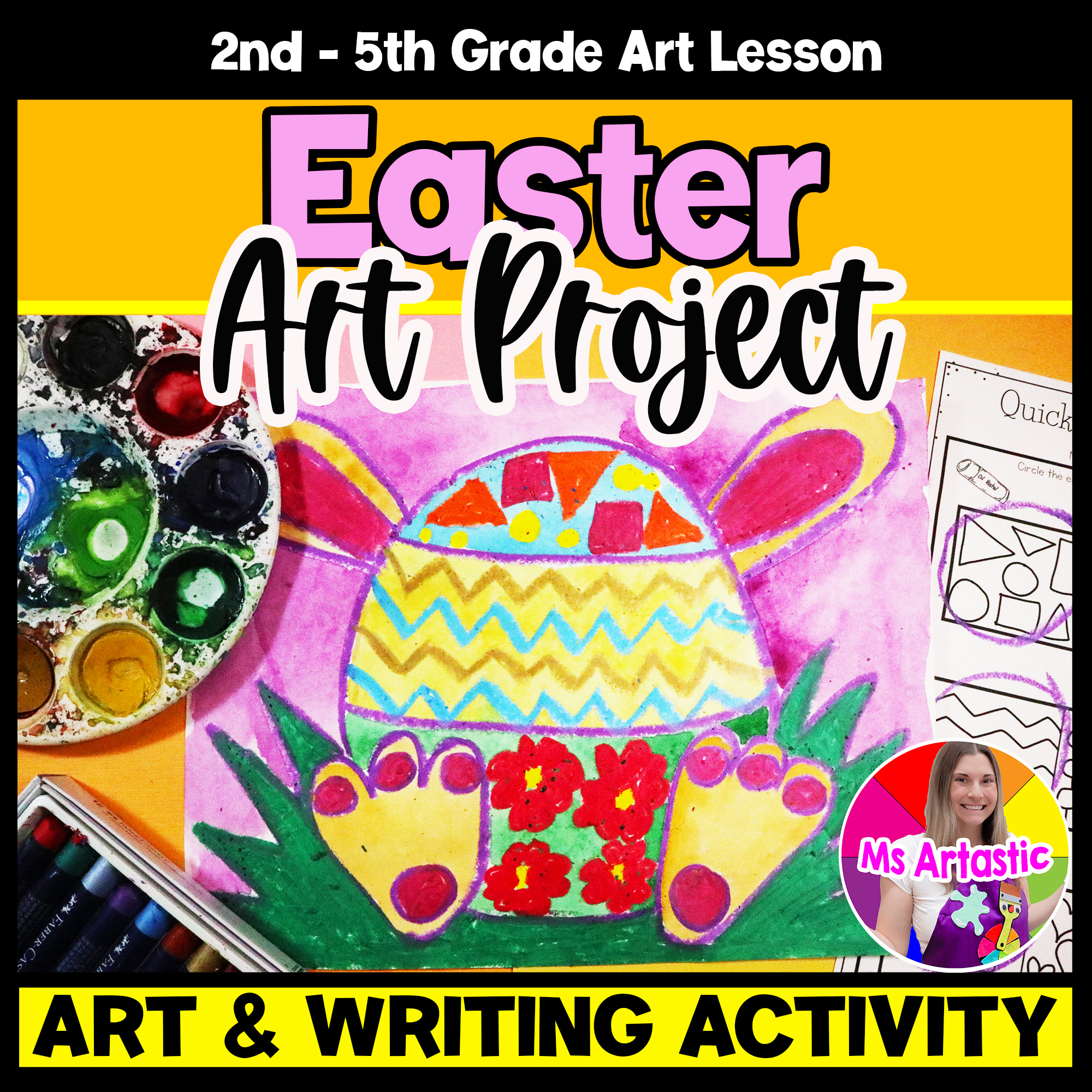Easter Art and Write Activity Easter Bunny Art Lesson with Writing Prompts Art