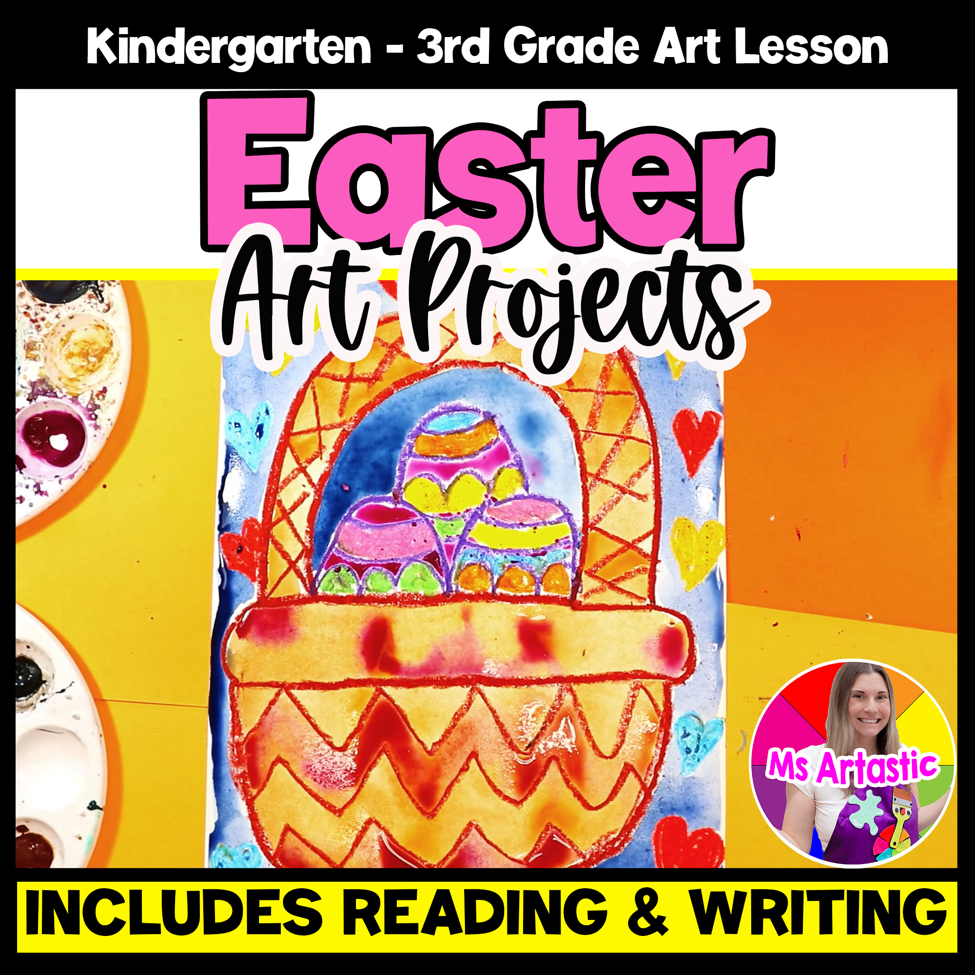 Easter Basket Art Lesson Easter Directed Drawing Basket with Eggs Spring Artwork