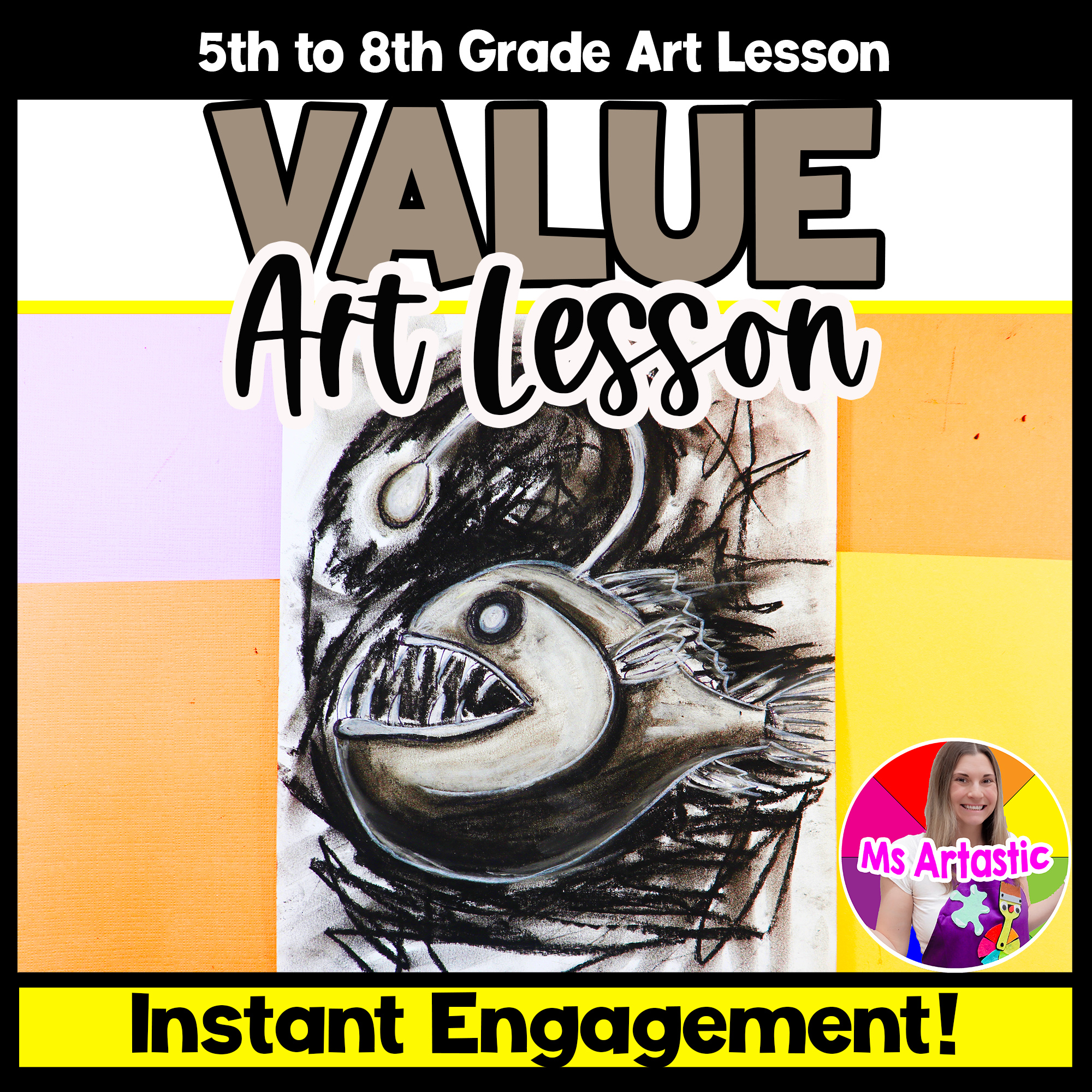 Element of Art Value Art Project Anglerfish Contrast Middle School Art Lesson