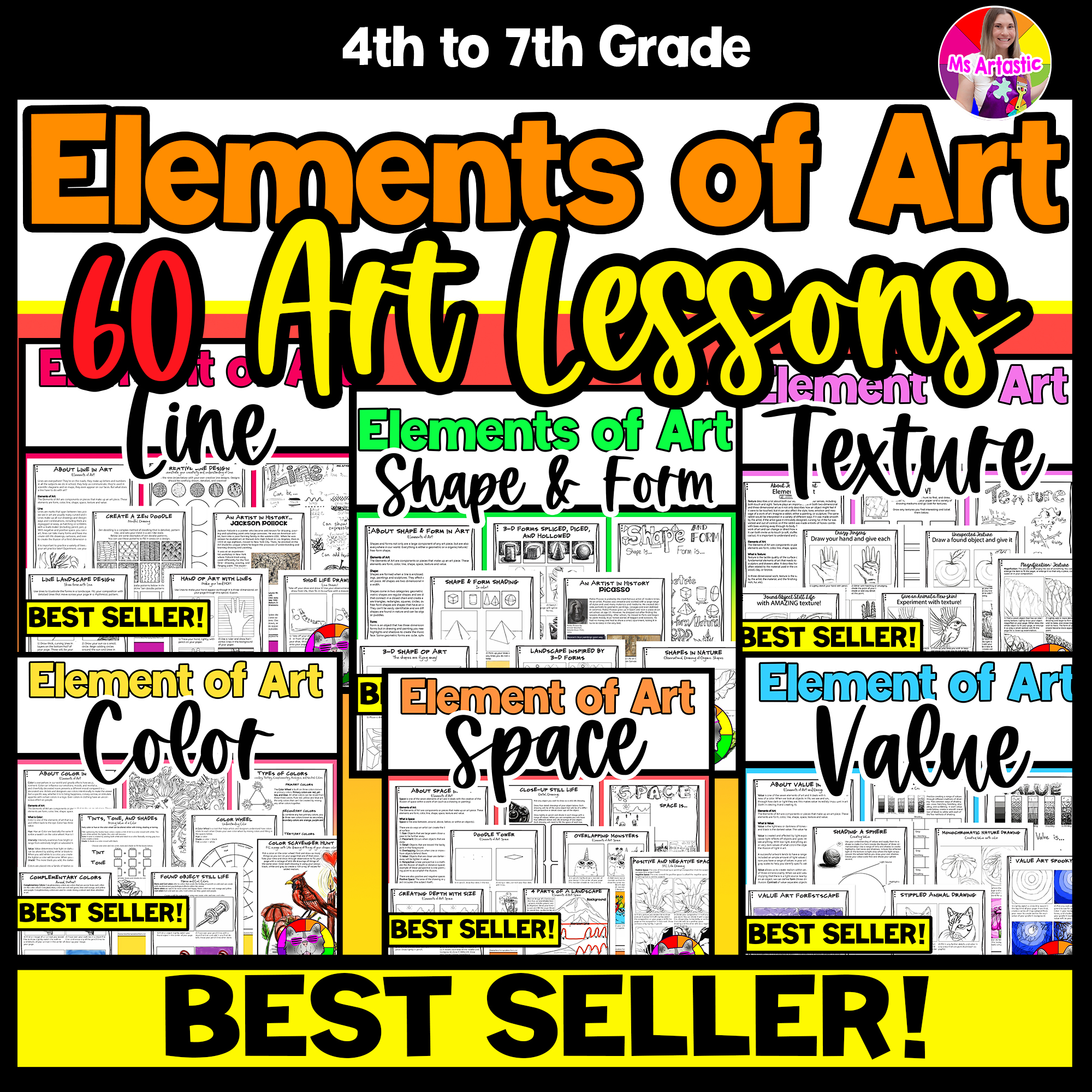 Elements of Art Bundle 60 Art Lessons Projects Activities Worksheets Year Long