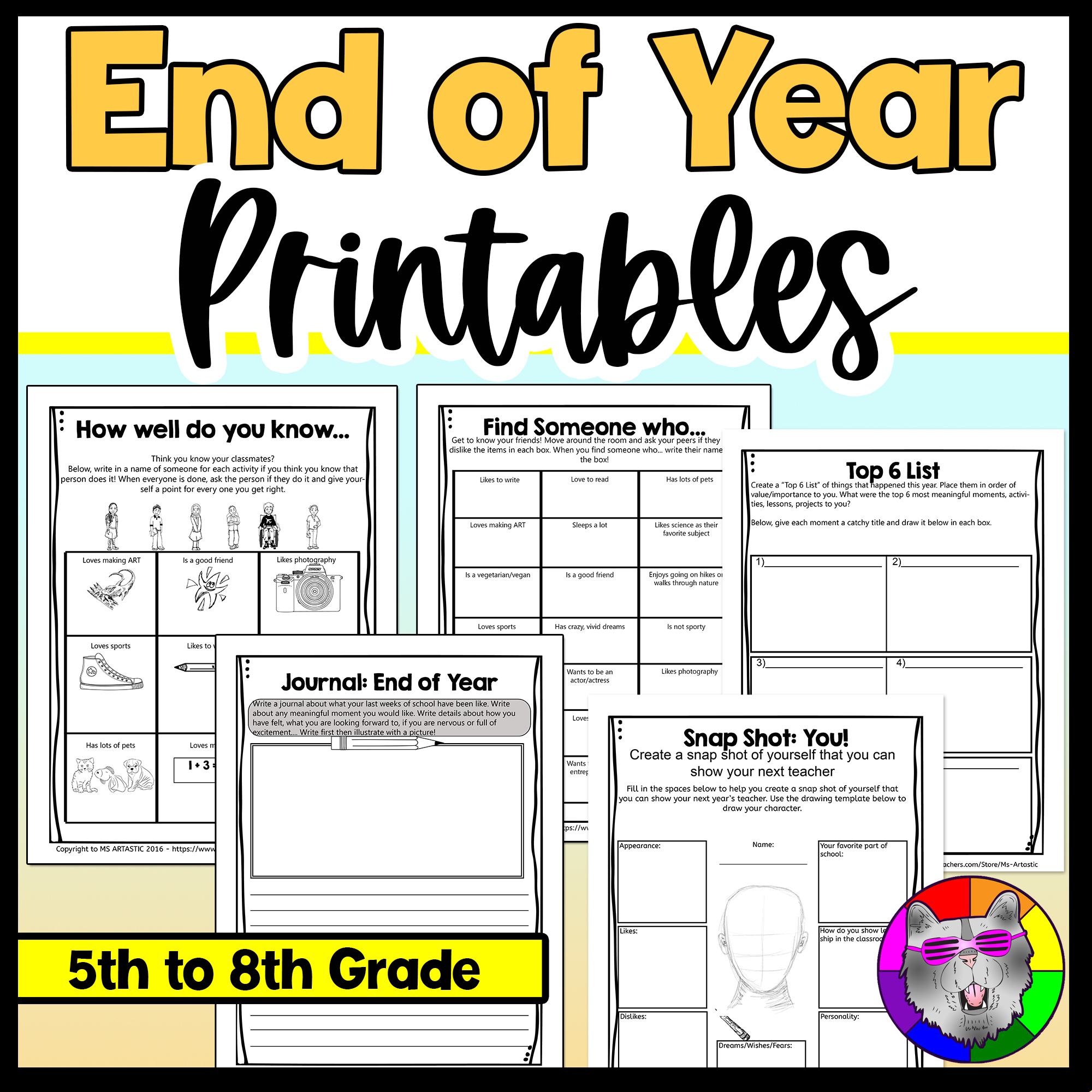 End of the Year Activities Worksheets Memories Reflections for Middle School