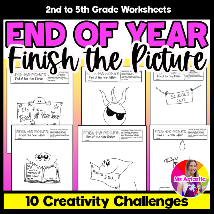 End of Year Art Activity Finish the Picture Creativity Challenges Fast Finishers