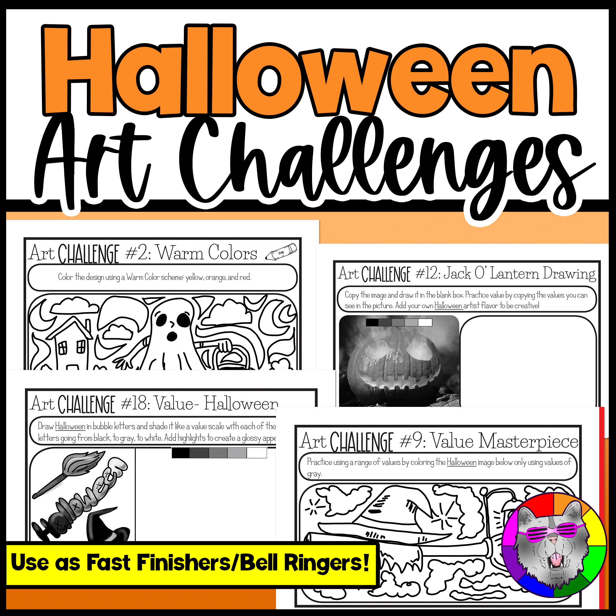 Halloween Art Lesson Drawing Prompts Fast Finishers Bell Ringers Challenge Cards