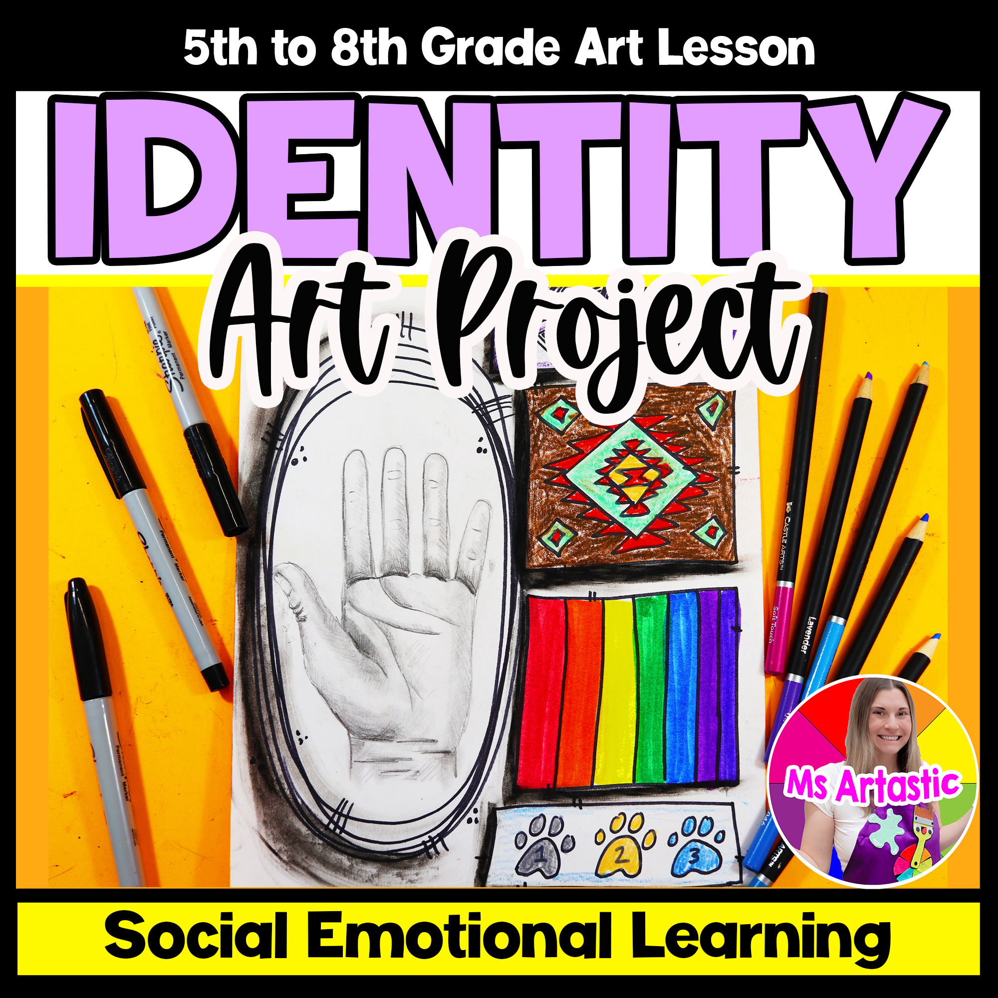 Identity Art Lesson Hand Still Life Drawing SEL Art Project Culture Art Activity