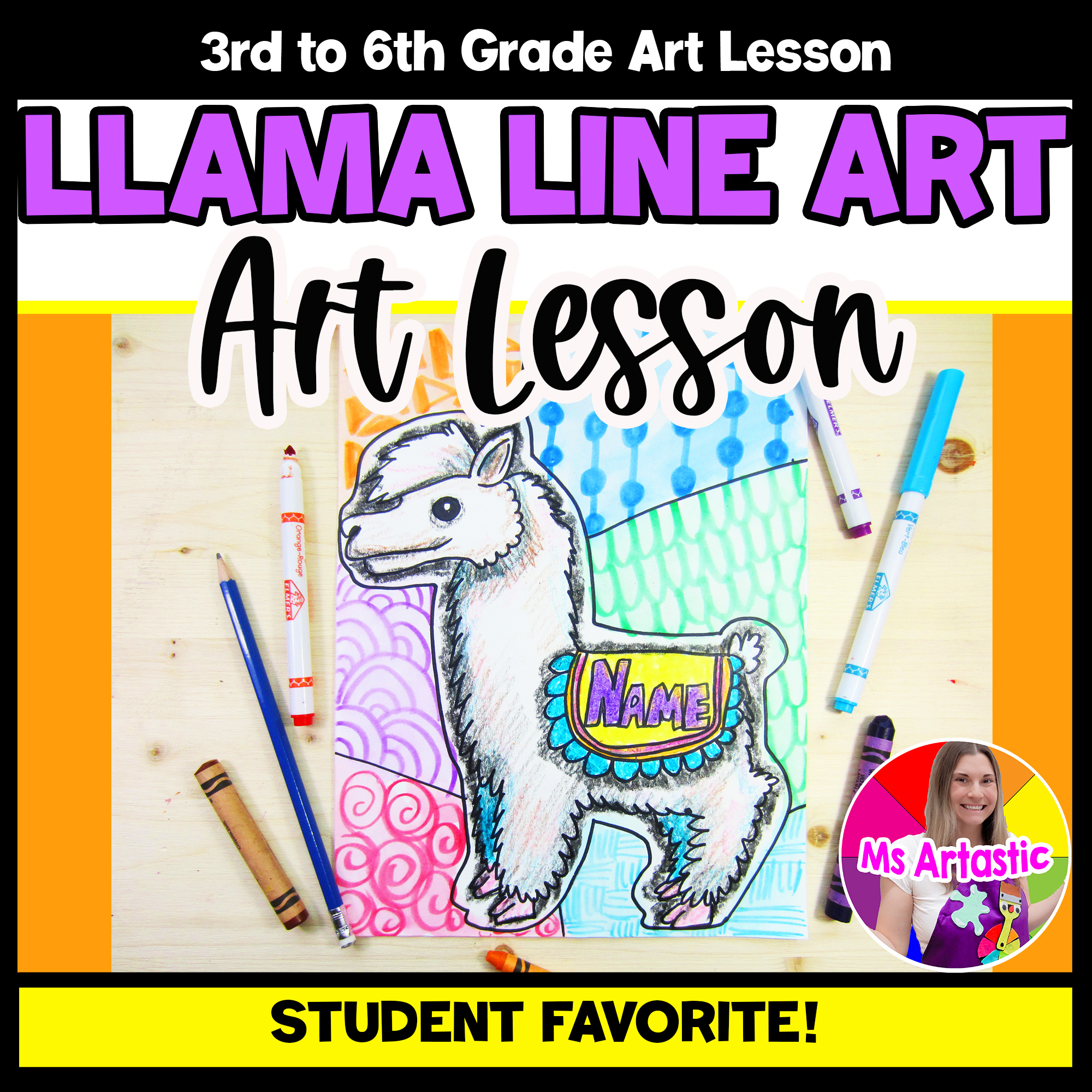 Llama Line Art Lesson Name Art Project Back To School Element of Art Line Art