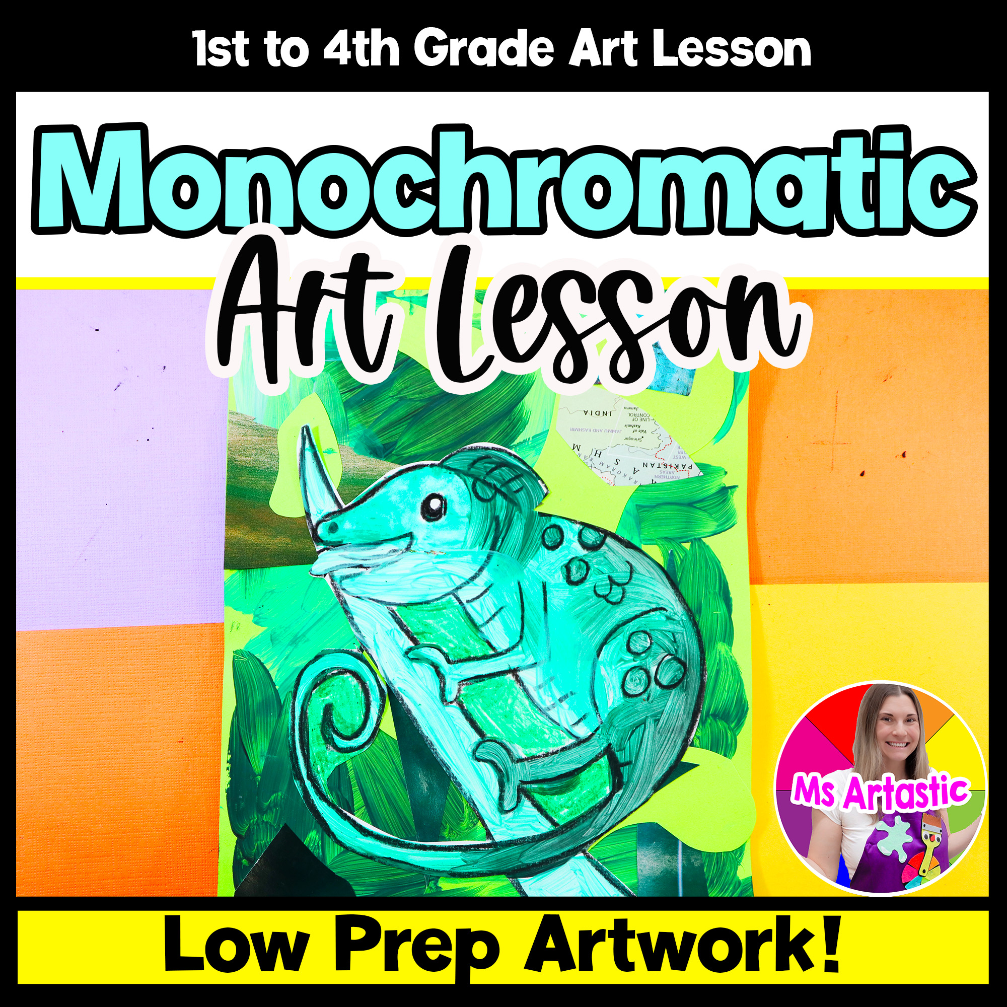 Monochromatic Art Lesson Primary Value Art Lesson Chameleon Artwork Lizard Art