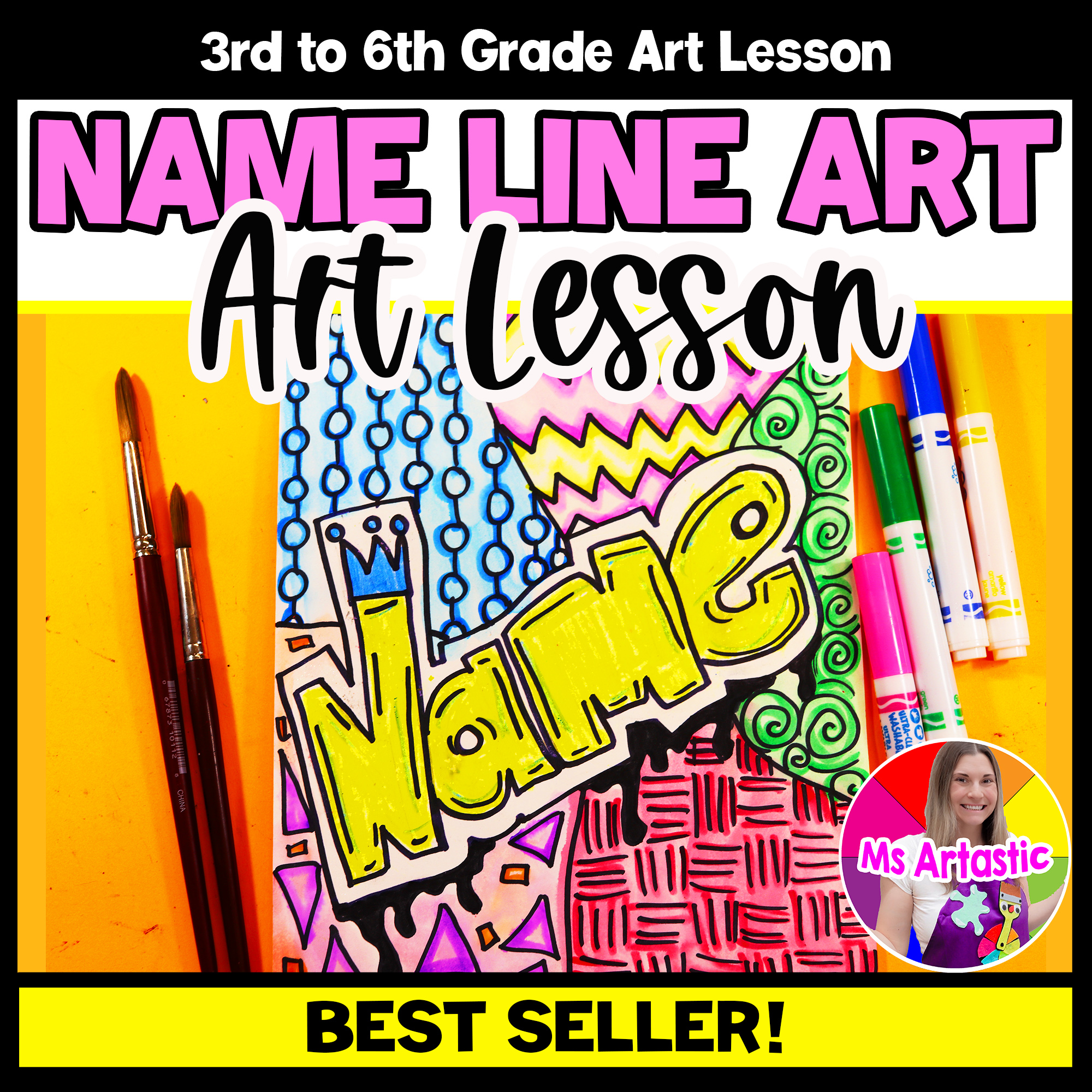 Name Line Art Lesson Back To School Name Art Project Elements Of Art Line Art