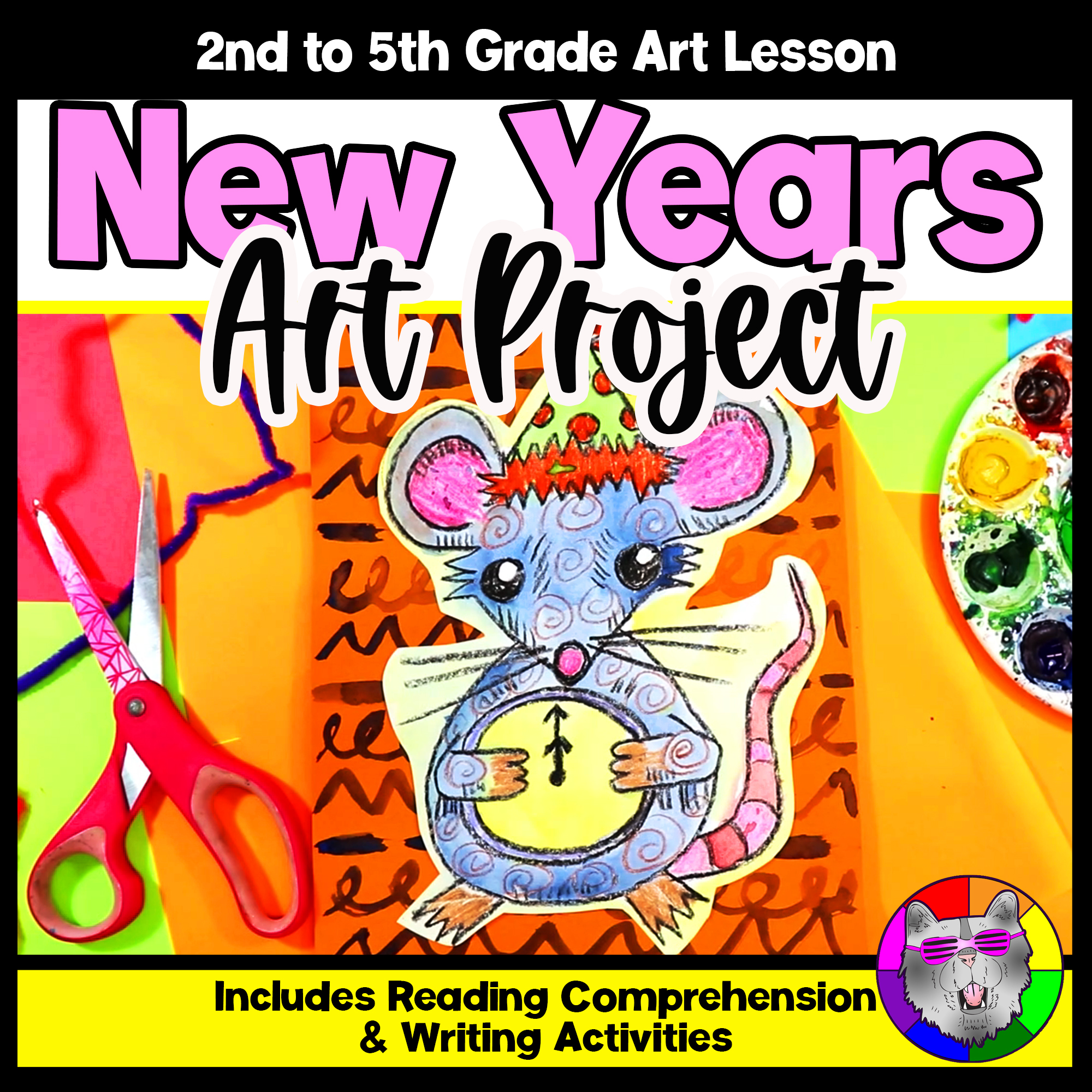 New Years Art Lesson New Year Mouse Art Project Winter Art Activity January Art