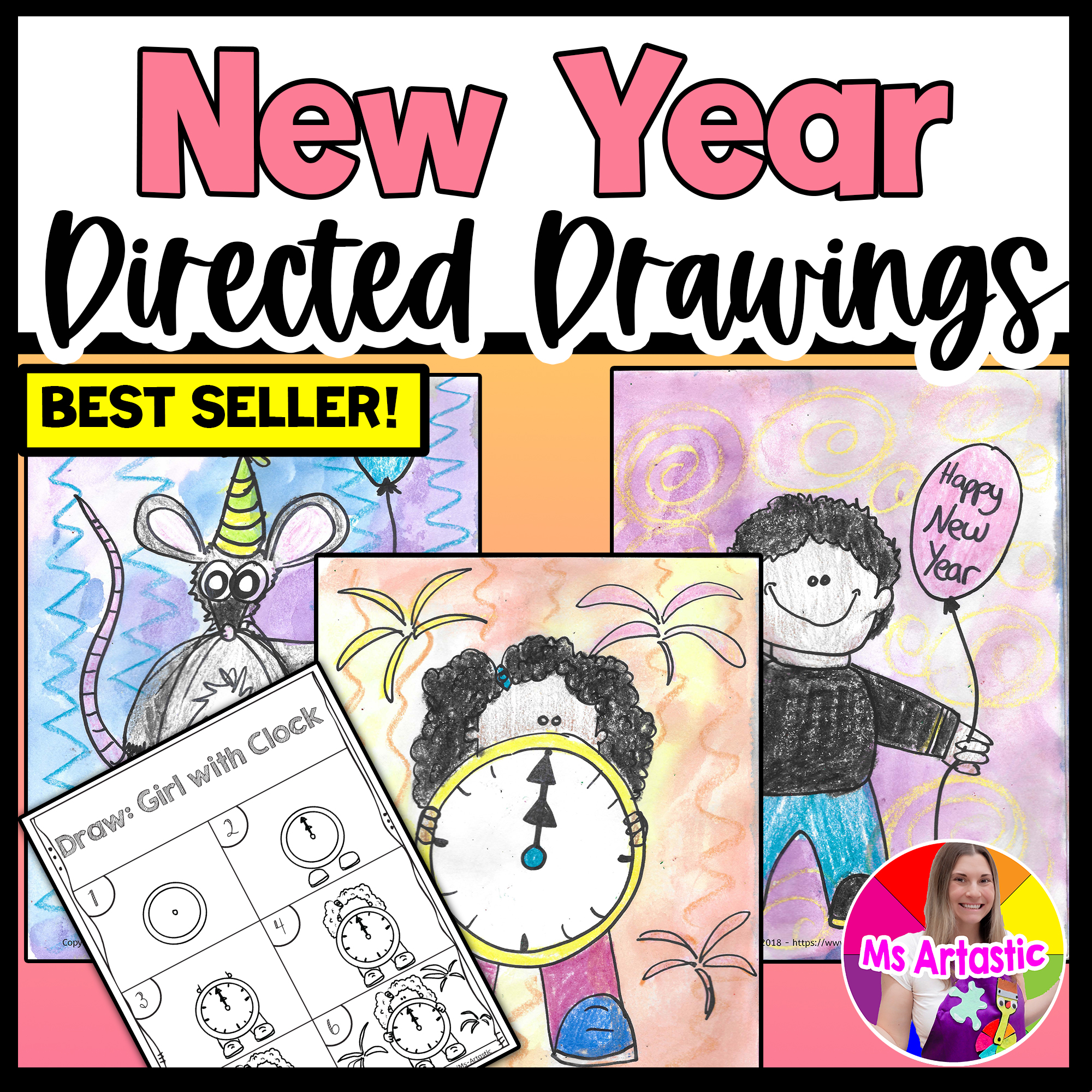 New Years Directed Drawing Art Activities Worksheets New Year Art Lessons