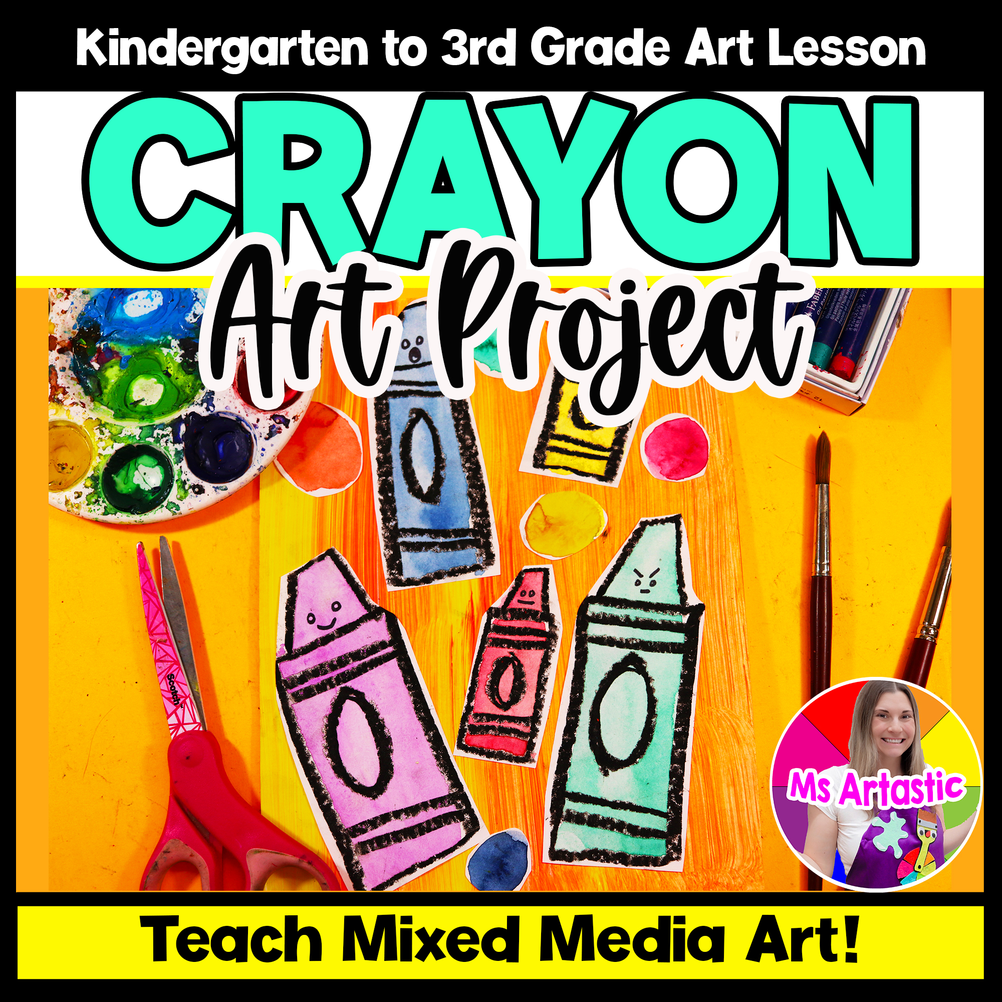 Primary Crayon Art Lesson Back to School Art Project Kindergarten Art Activity