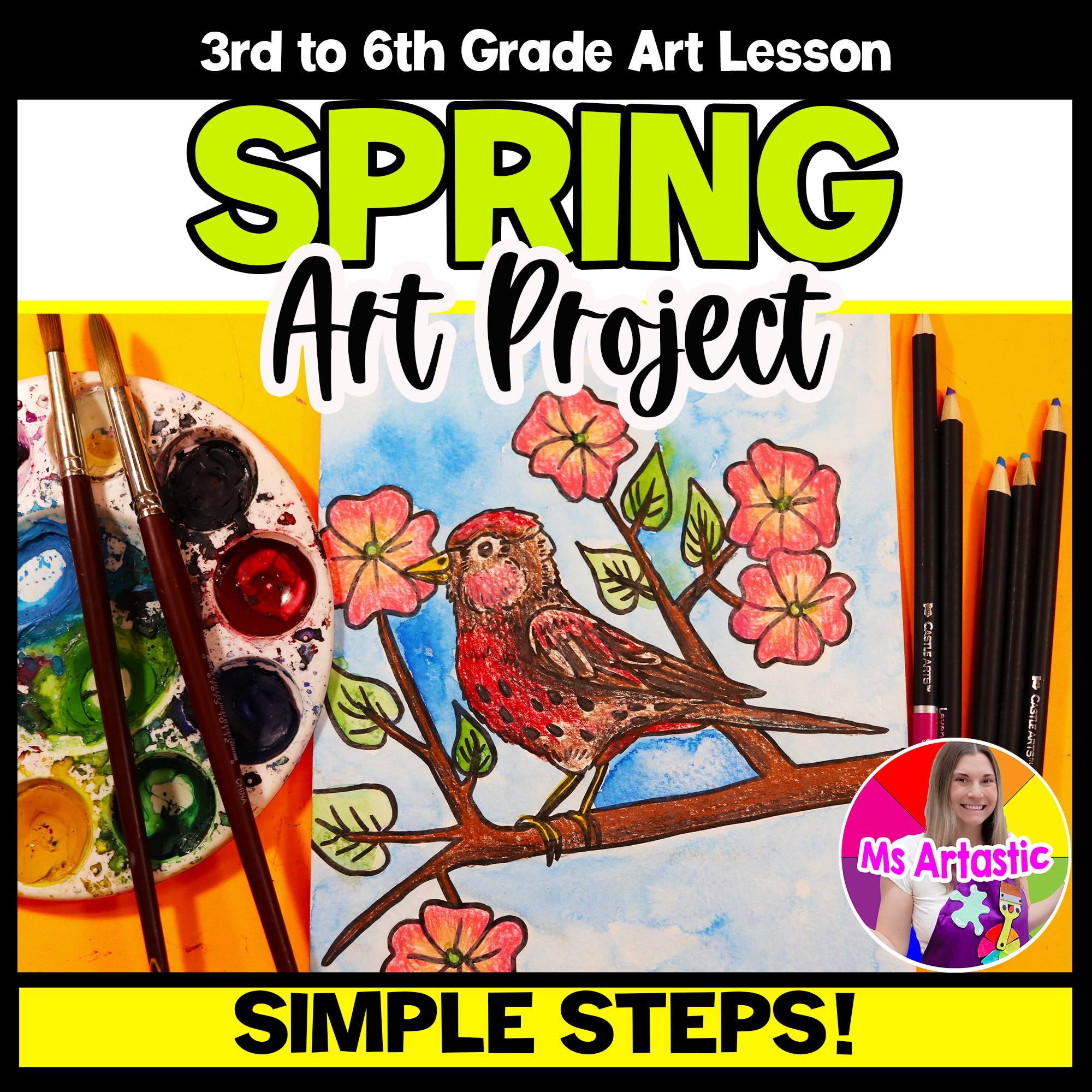 Spring Bird Art Lesson Cherry Blossoms Painting Spring Flowers Art Activity