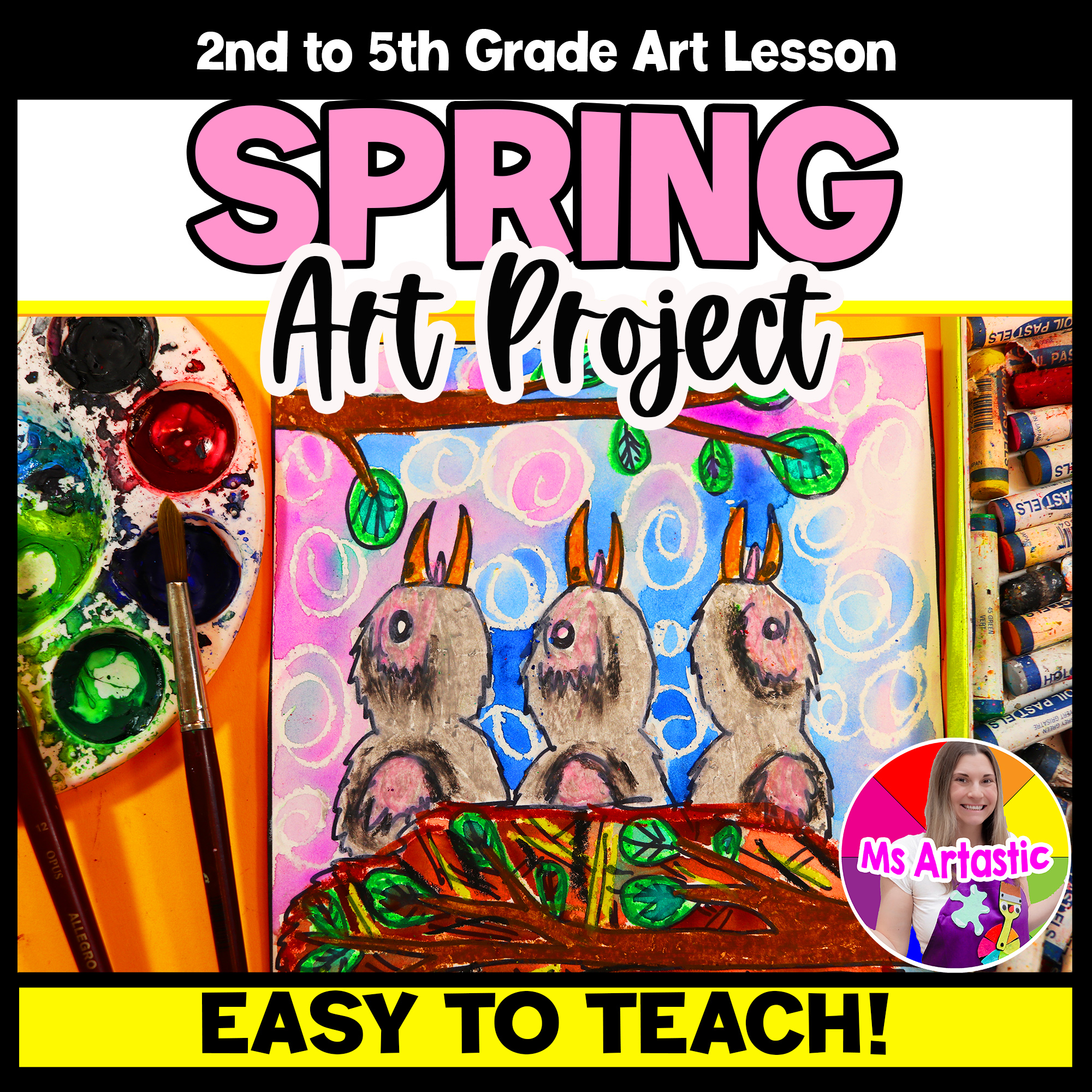 Spring Bird Nest Art Project Spring Birds Art Lesson Oil Pastel Resist Painting