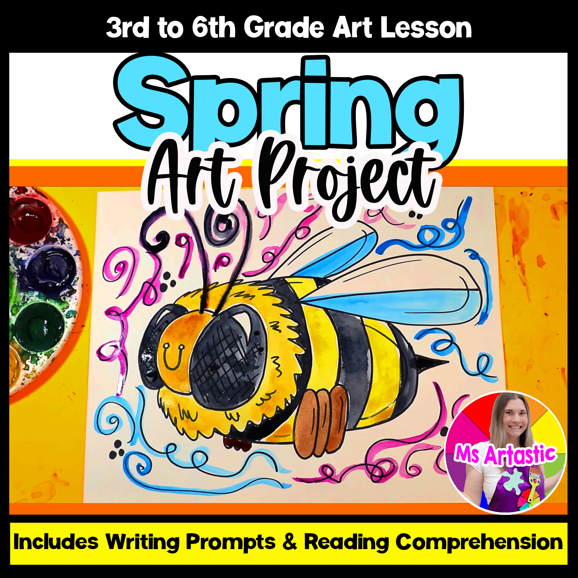 Spring Bumble Bee Art Lesson Elementary Bee Drawing Painting Art Project