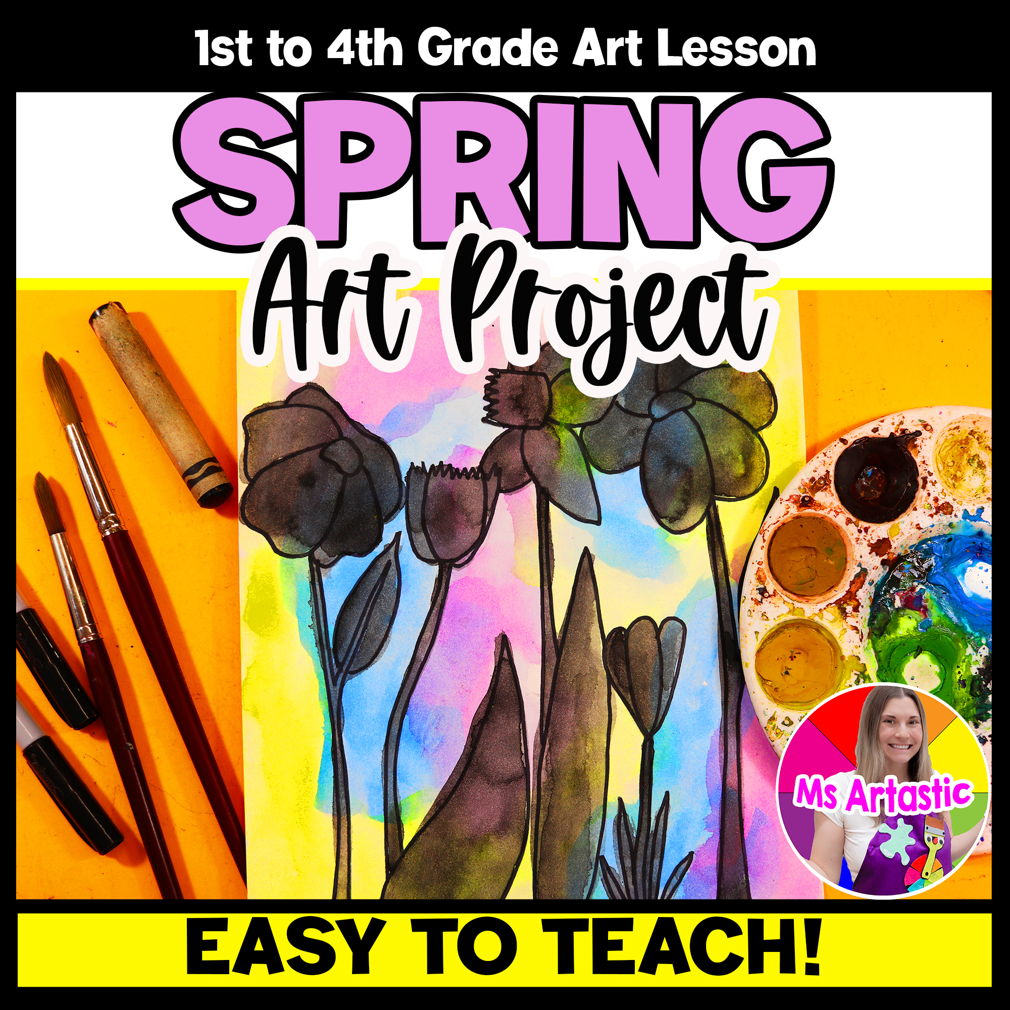 Spring Flower Silhouette Art Project Primary Spring Painting Spring Art Activity