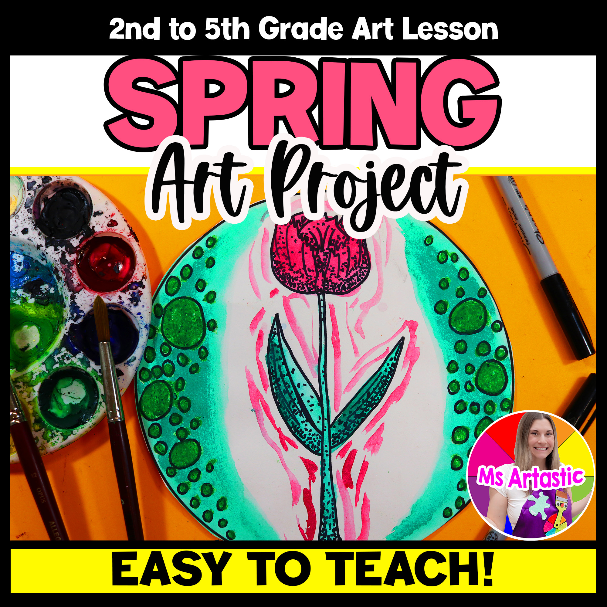 Spring Tulip Art Project Spring Art Lesson Using Pointillism Watercolor Painting
