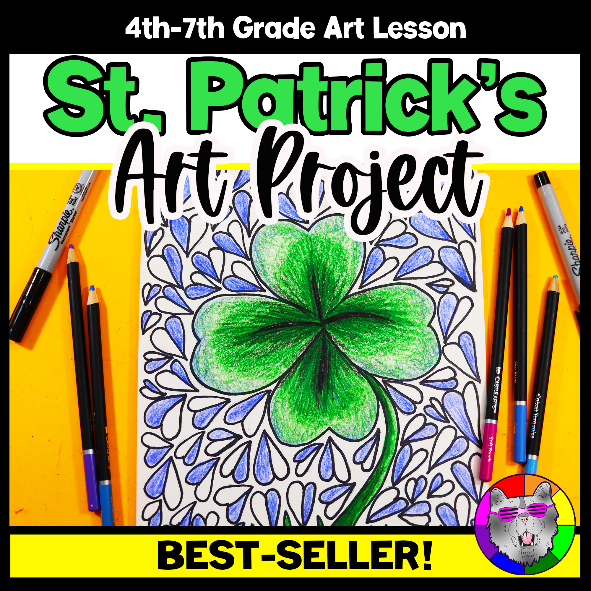 St Patricks Day Art Lesson Four Leaf Clover Art Activity St Patricks Art Project