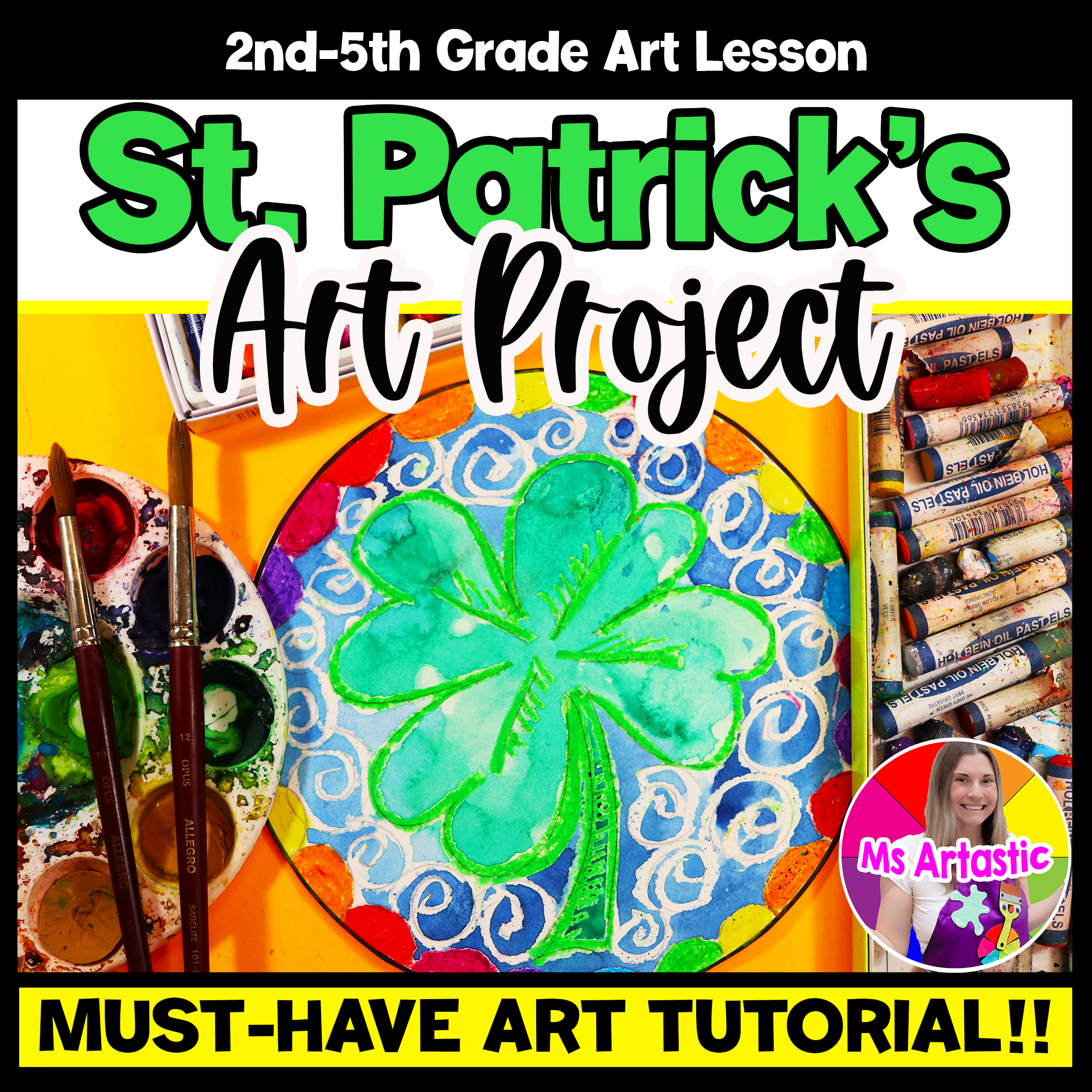 St Patricks Day Art Lesson Four Leaf Clover Art Project St P Art Activity