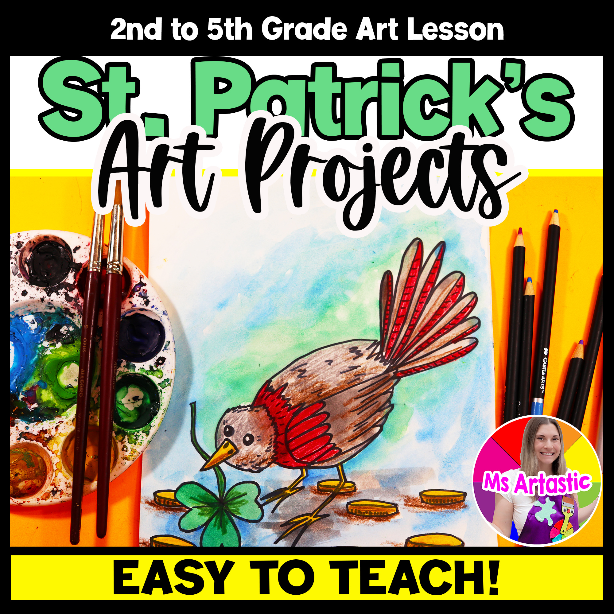 St Patrick’s Day Bird Art Lesson Shamrock Bird Drawing Project St Patricks Day