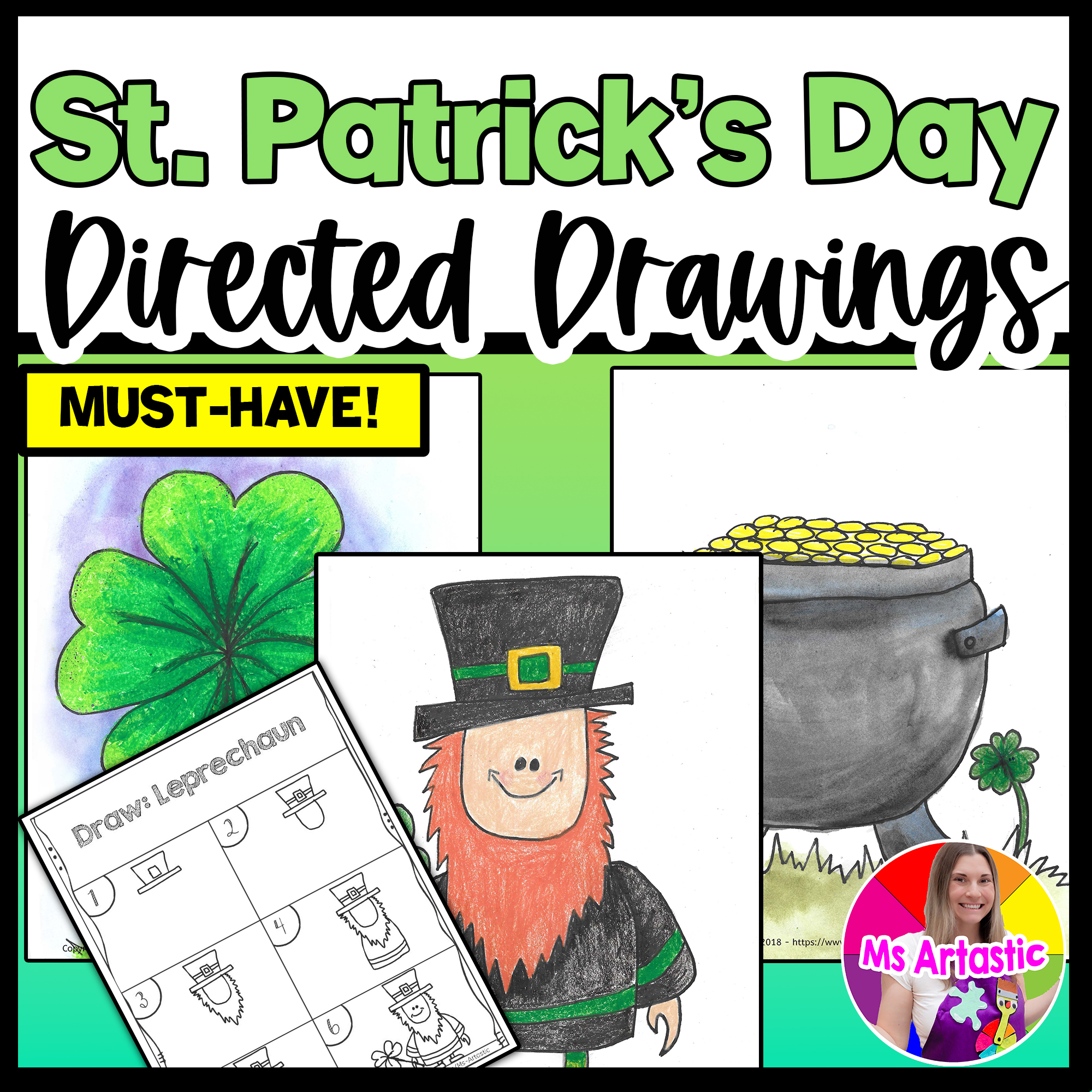 St Patricks Day Directed Drawing March Art Activities Worksheets Art Lessons