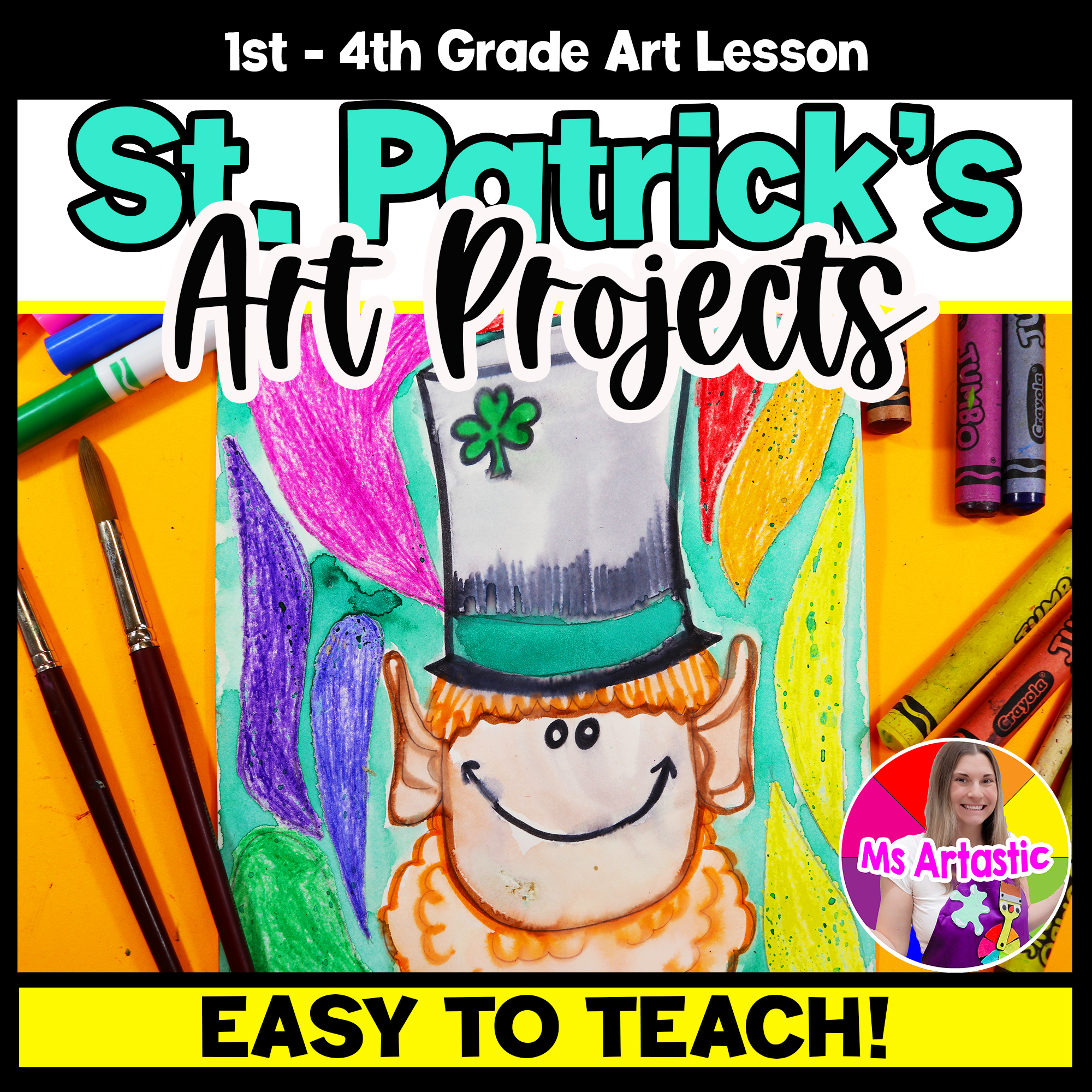 St Patricks Day Leprechaun Rainbow Art Lesson Leprechaun Drawing Project Artwork