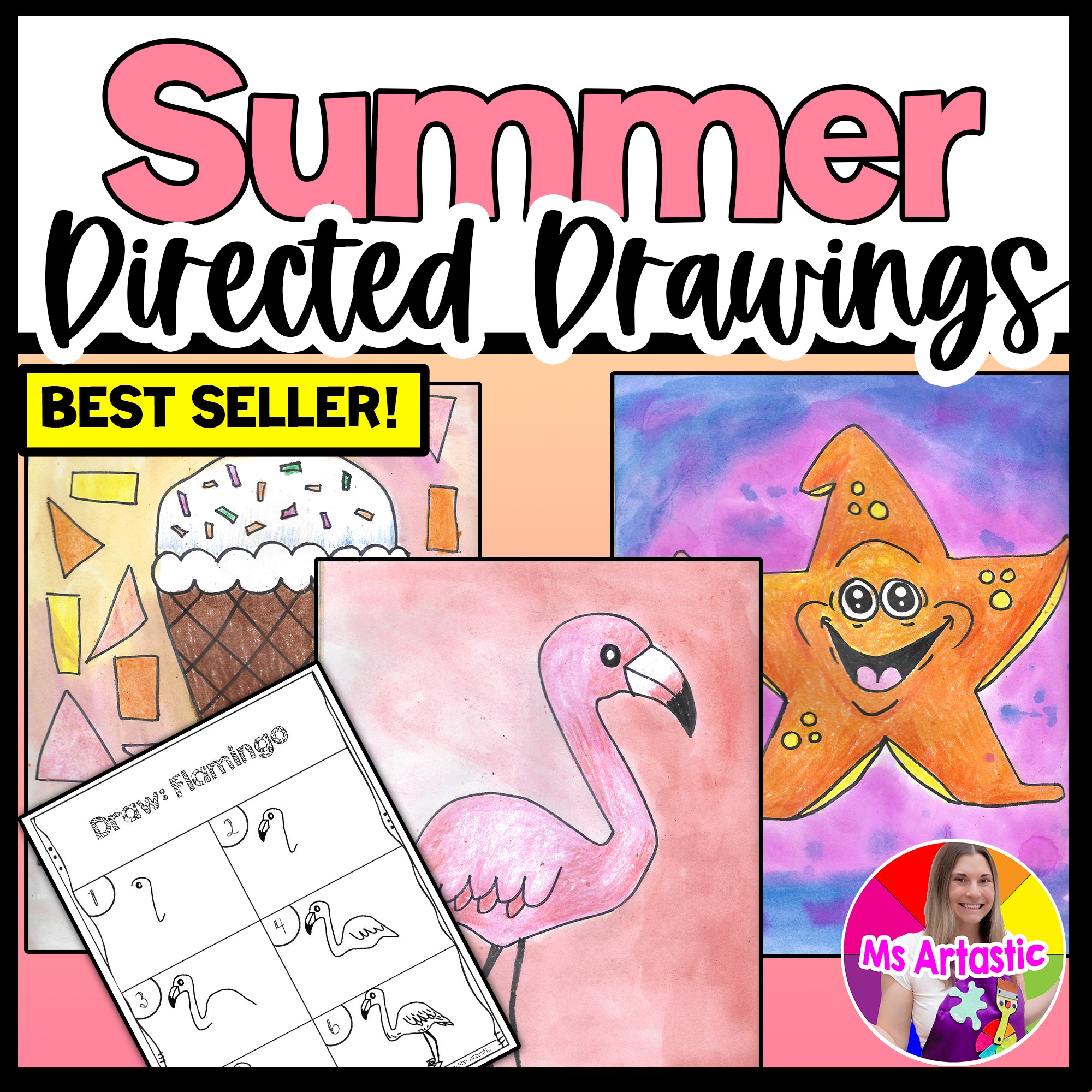 Summer Directed Drawing Art Activities Summer Worksheets June July Art Lessons