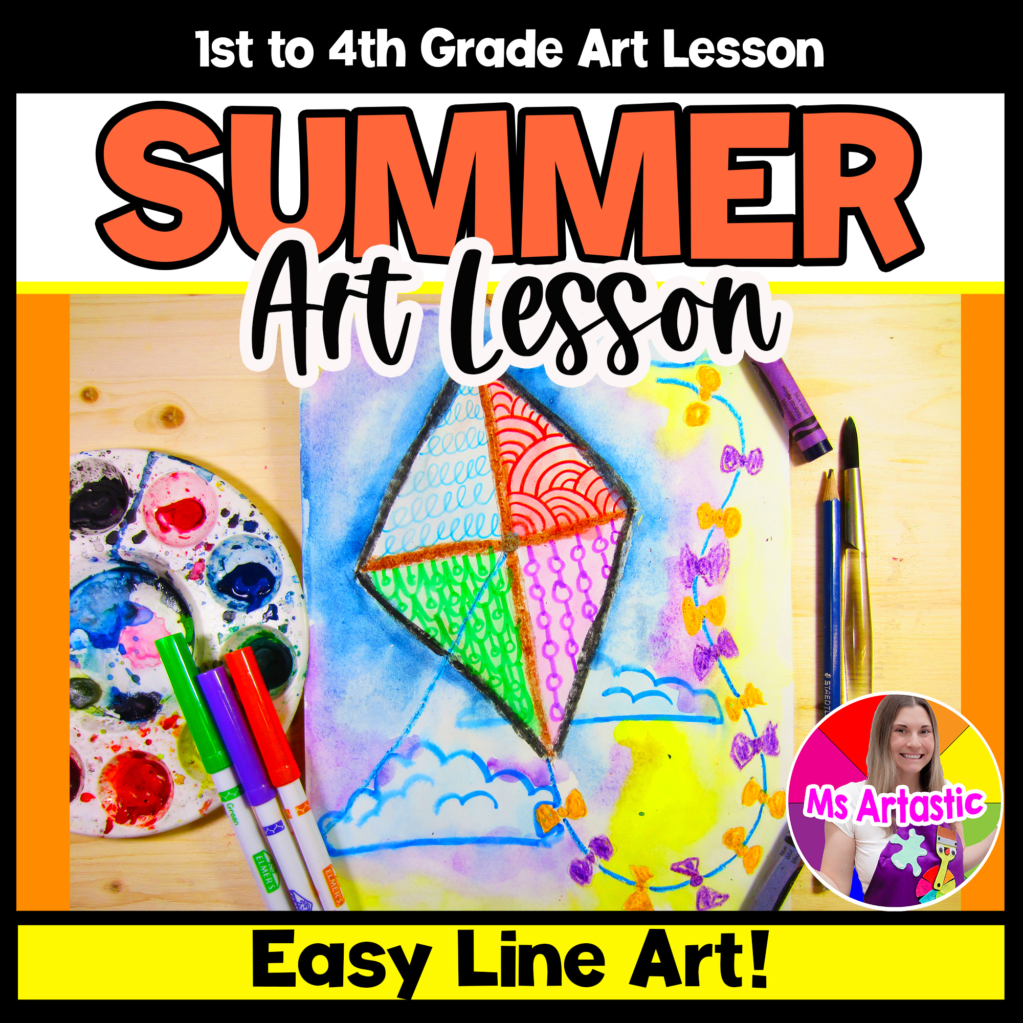 Summer Kite Line Art Lesson Primary Line Pattern Art Project Summer Art Activity