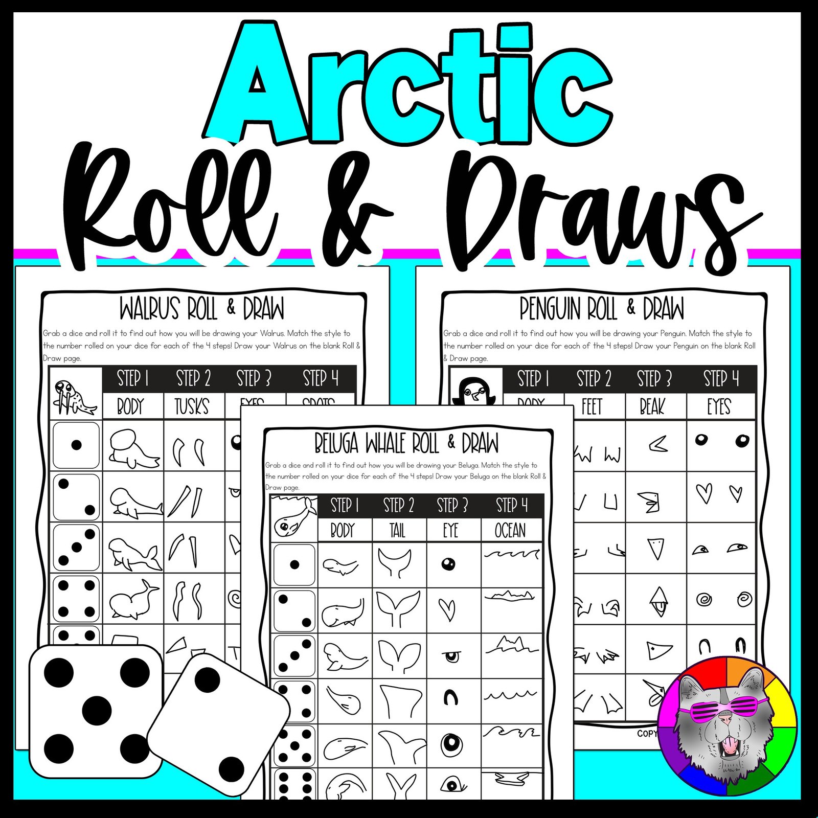 Arctic Roll and Draw Drawing Game Arctic Animals Directed Drawing Art Activity