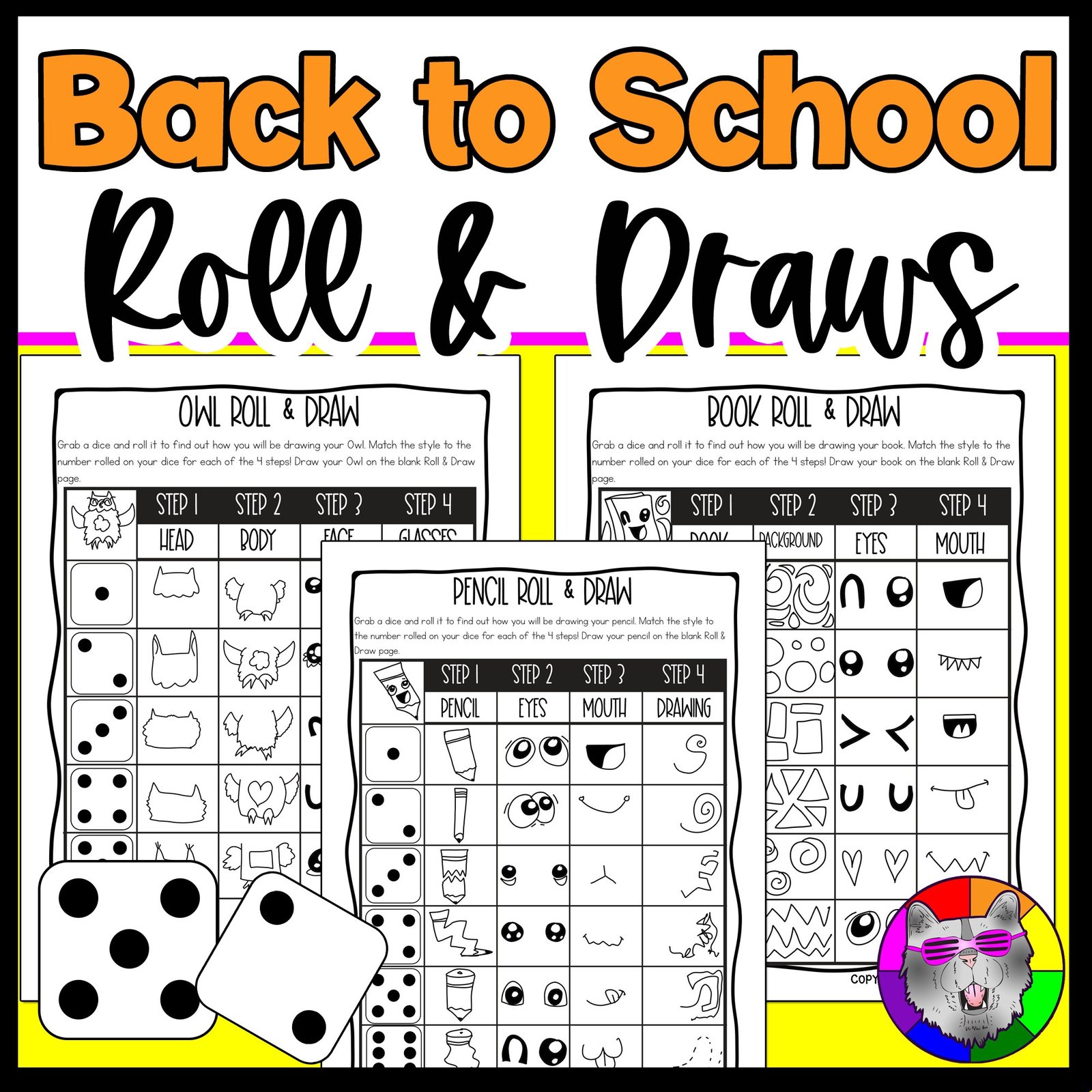 Back to School Roll and Draw Directed Drawing Game First Week of School Drawing