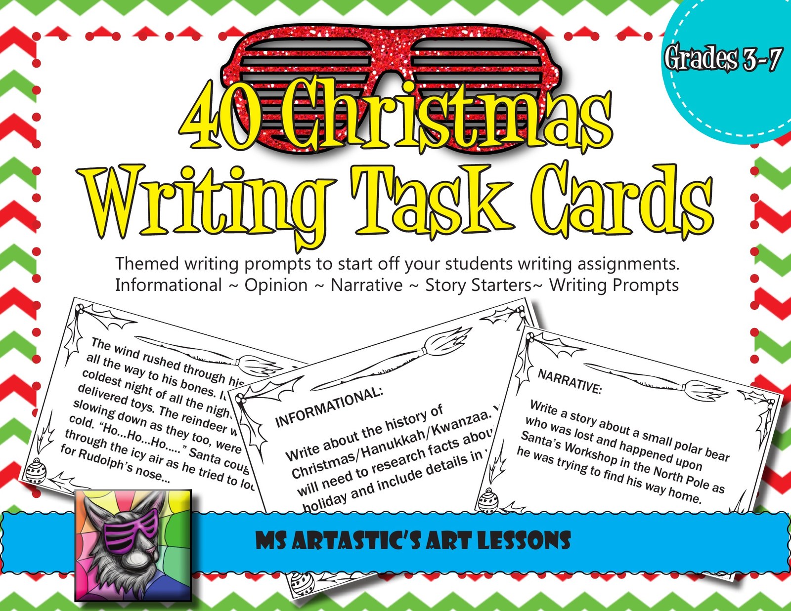 Christmas Writing Task Cards, Writing Prompt Cards