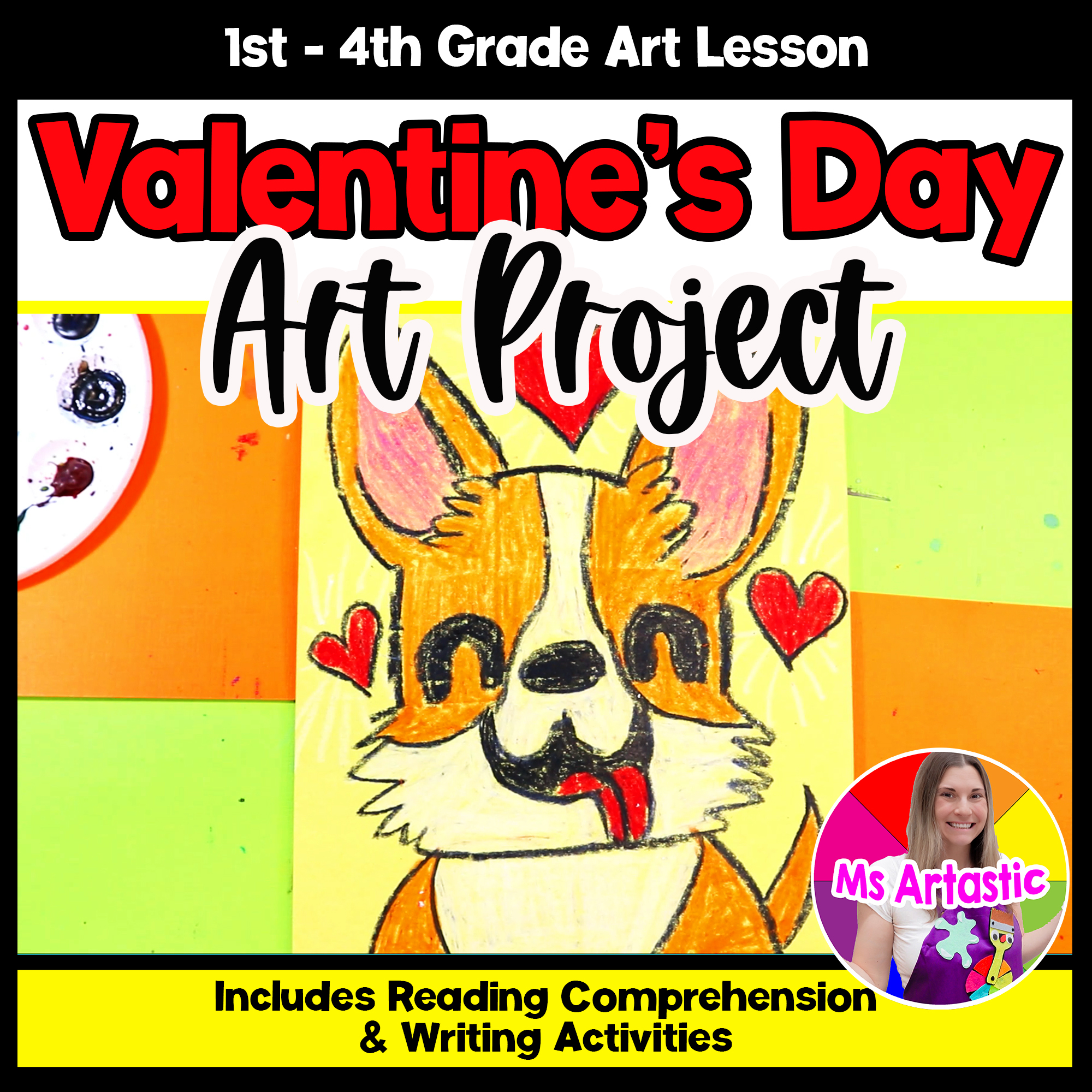 Valentines Day Corgi Art Project Valentine Art Lesson with Reading Writing