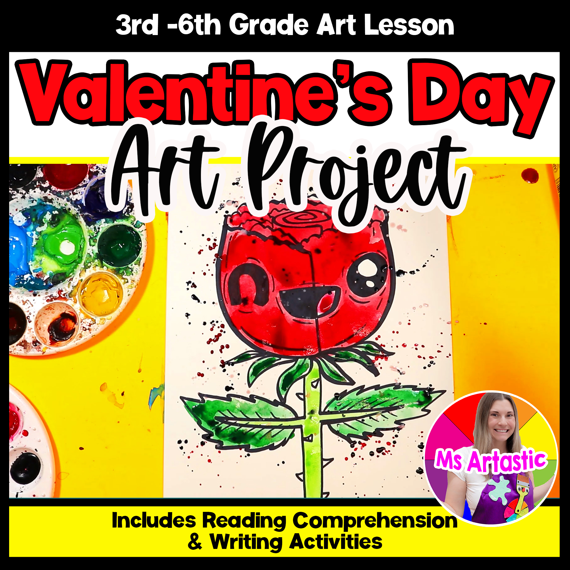 Valentines Day Rose Art Project Valentine Art Lesson with Reading Writing Rose