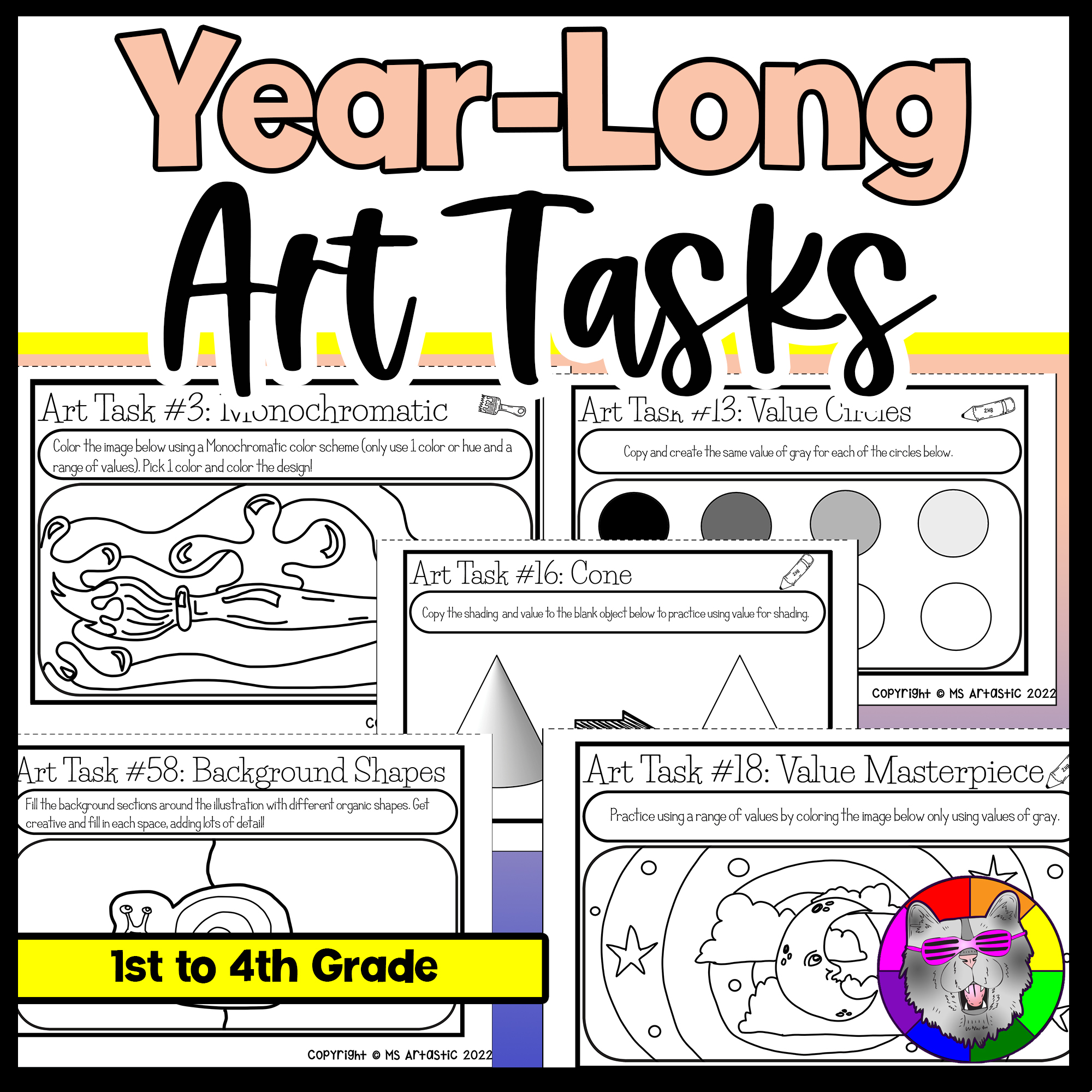 Year Long Art Task Cards 190 Drawing Prompts Bell Ringers Fast Finishers Lesson