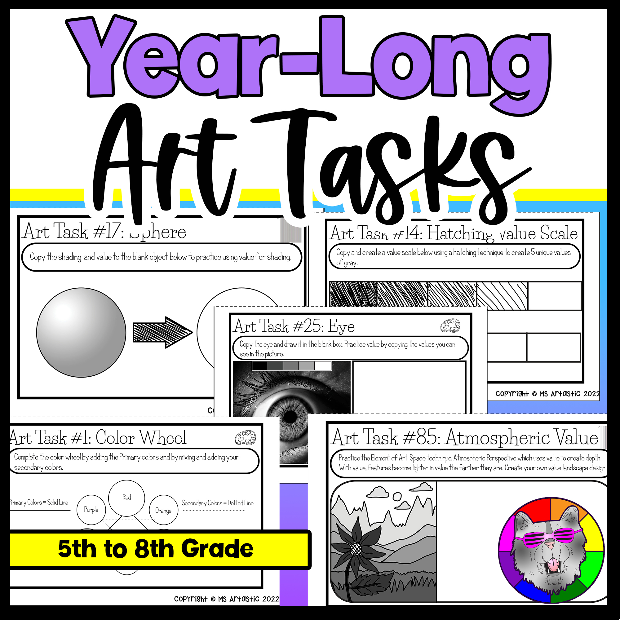 Year Long Art Task Cards 190 Drawing Prompts Bell Ringers Fast Finishers BTS